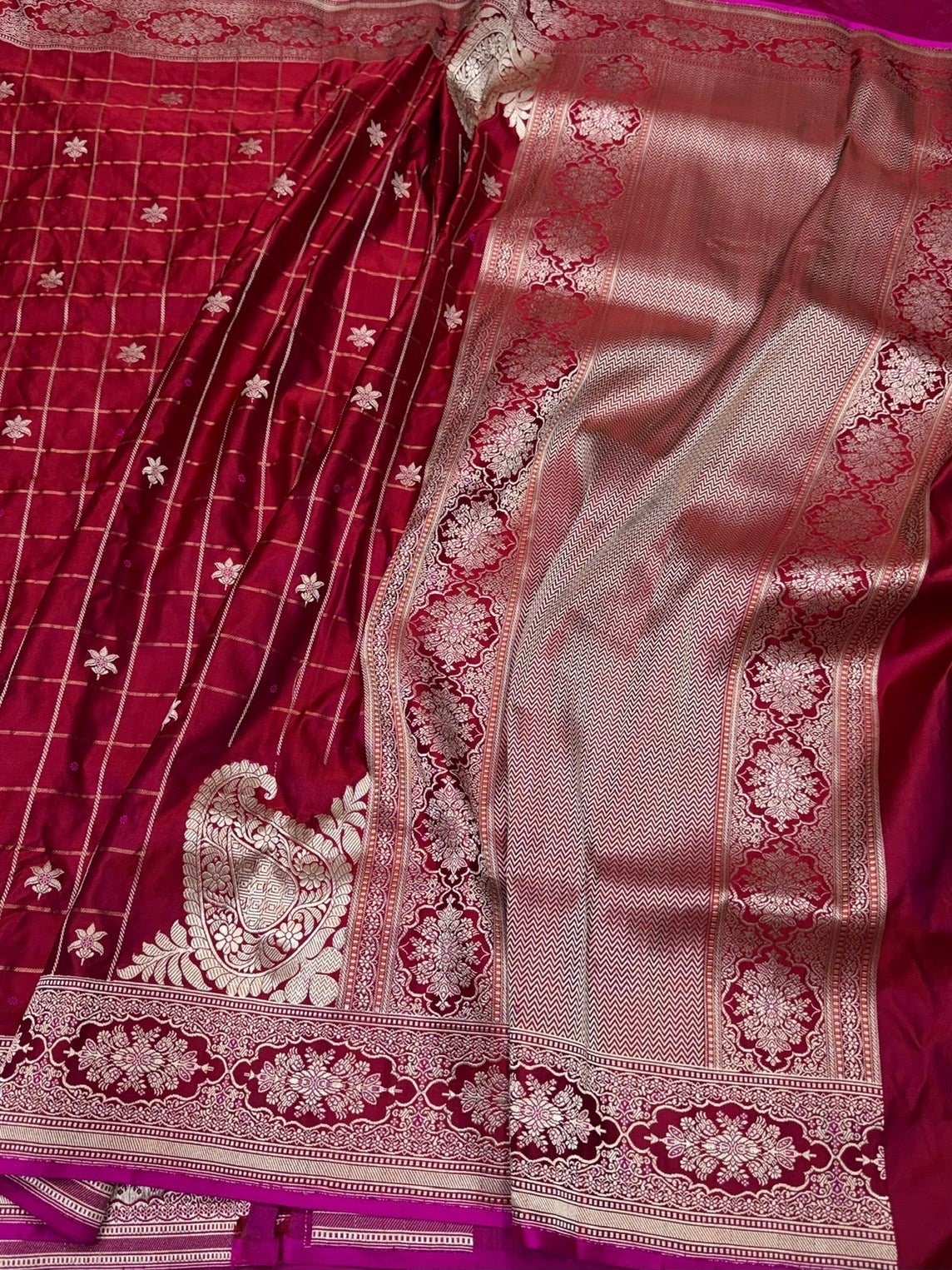 Ruby Red Handwoven Pure Banarasi Satin Silk Saree