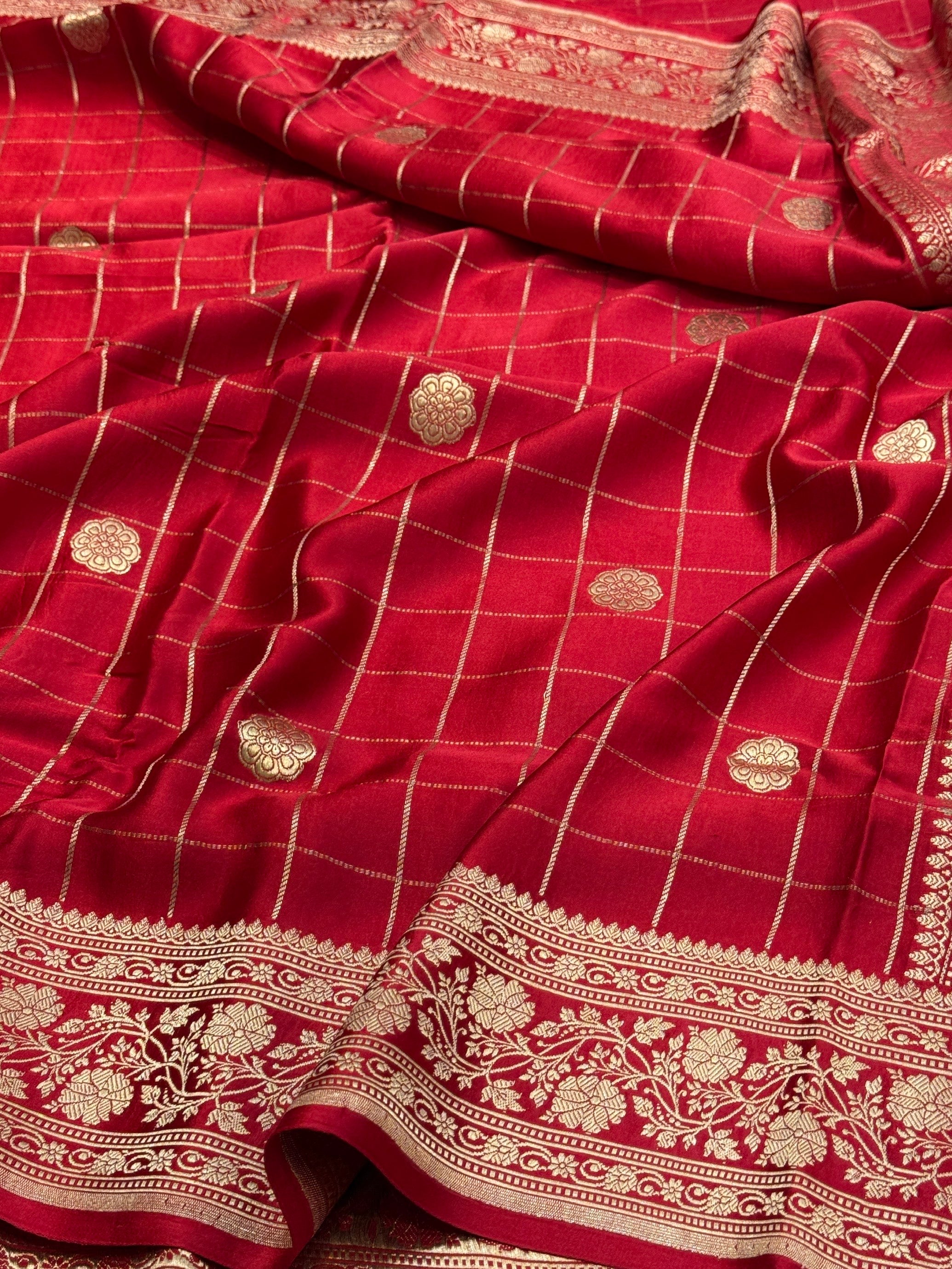 Red Handwoven Pure Mashru Banarasi Satin Silk Saree