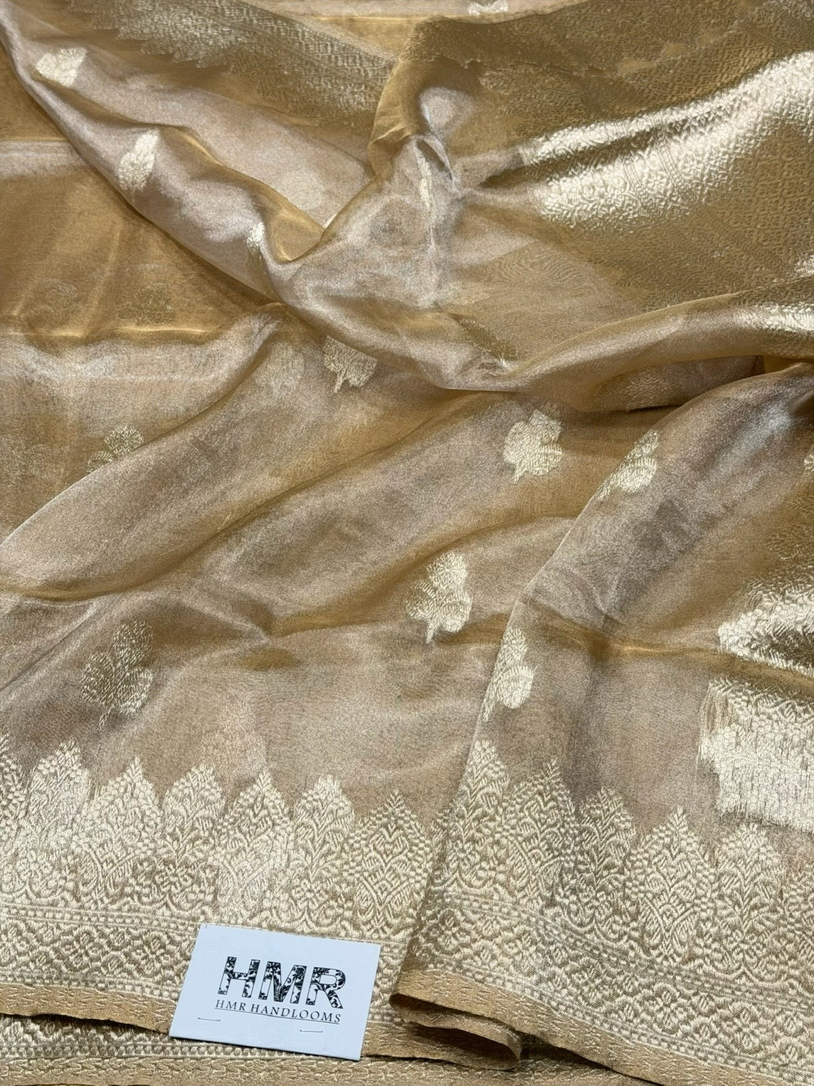 Champagne Gold Handwoven Pure Banarasi Tissue Saree