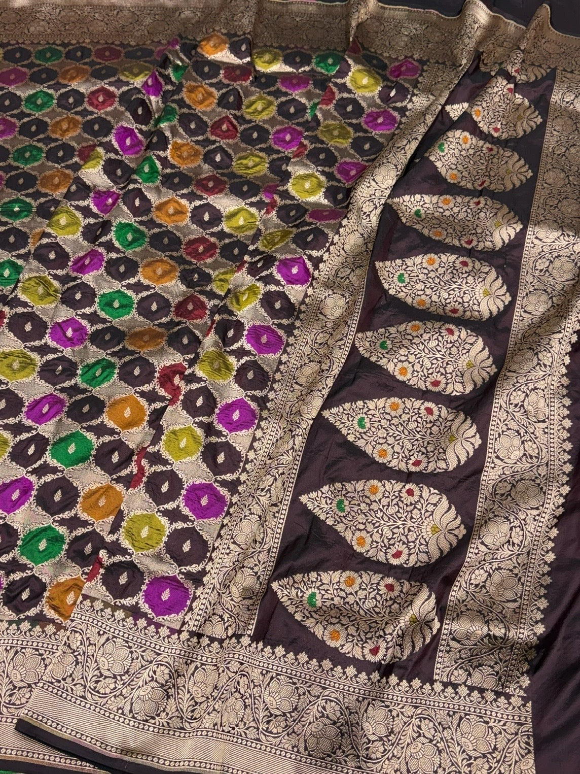 Multicolour Banarasi Pure Silk Saree – Cutwork Weave in 100% Pure Katan Silk
