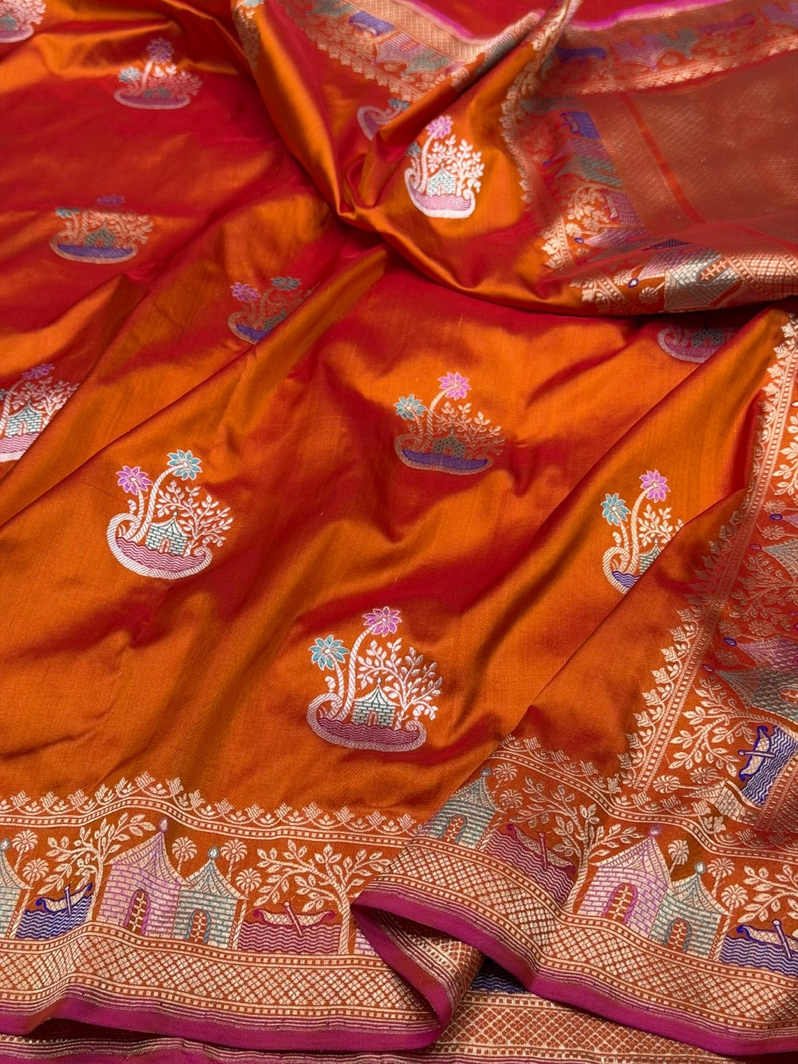 Orange Handwoven Pure Banarasi Silk Saree
