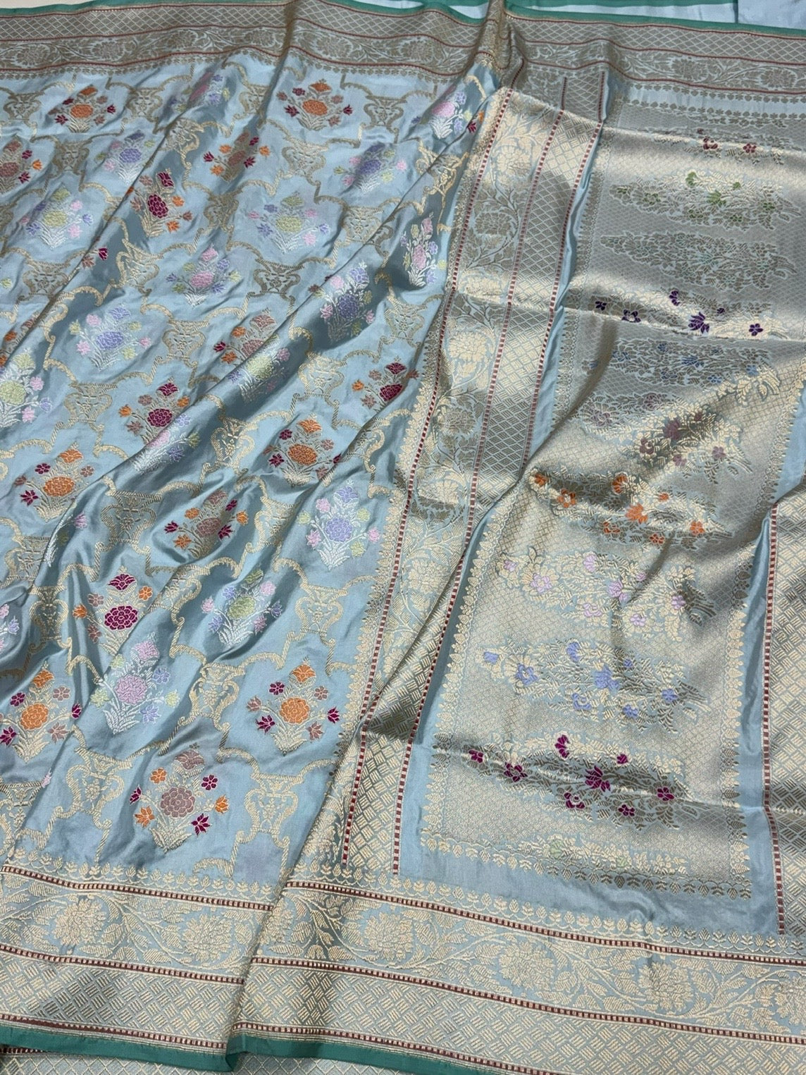 Sky Blue Handwoven Pure Banarasi Silk Saree