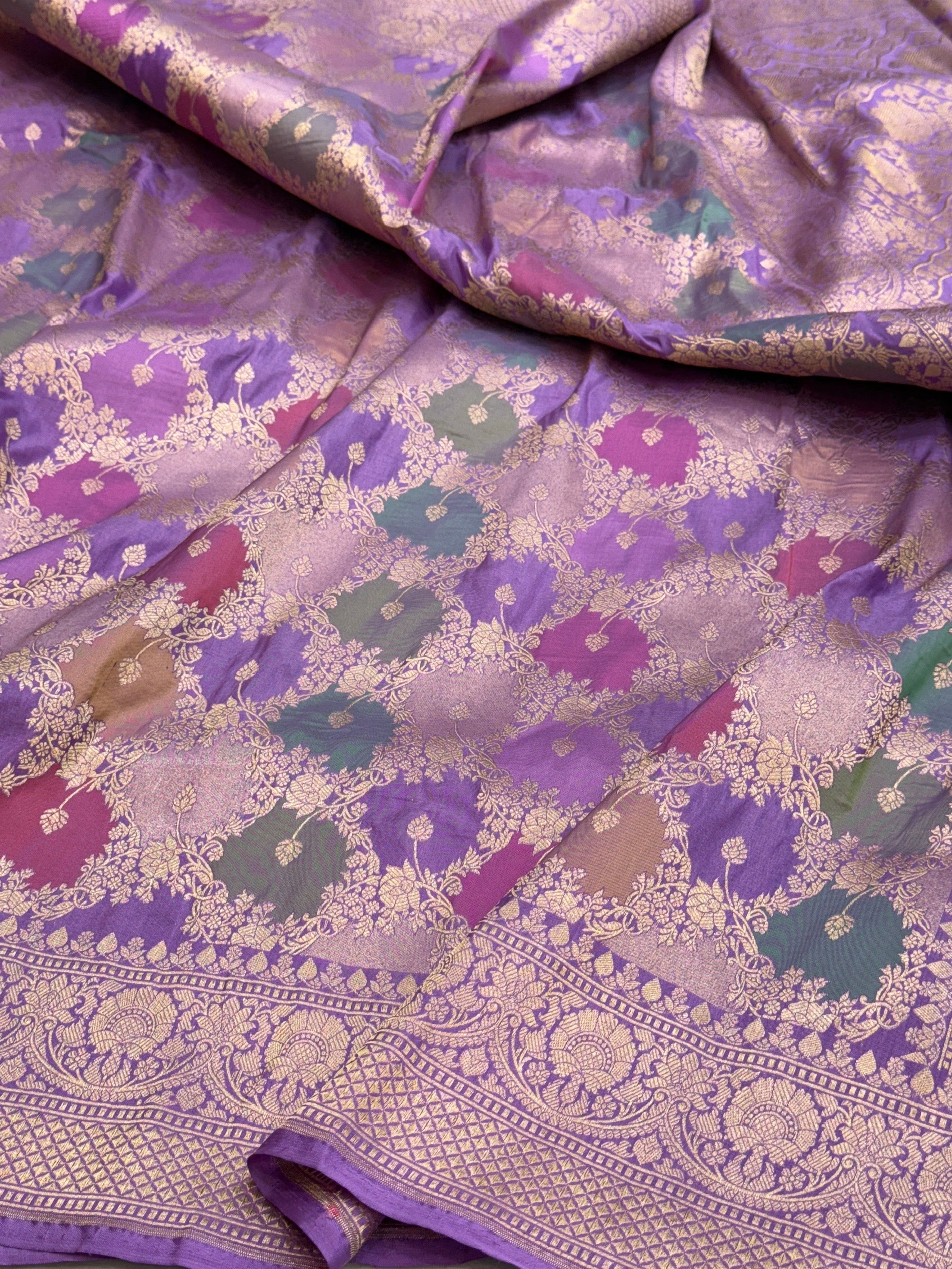 Multicolour Banarasi Pure Silk Saree β Cutwork Weave in 100% Pure Katan Silk