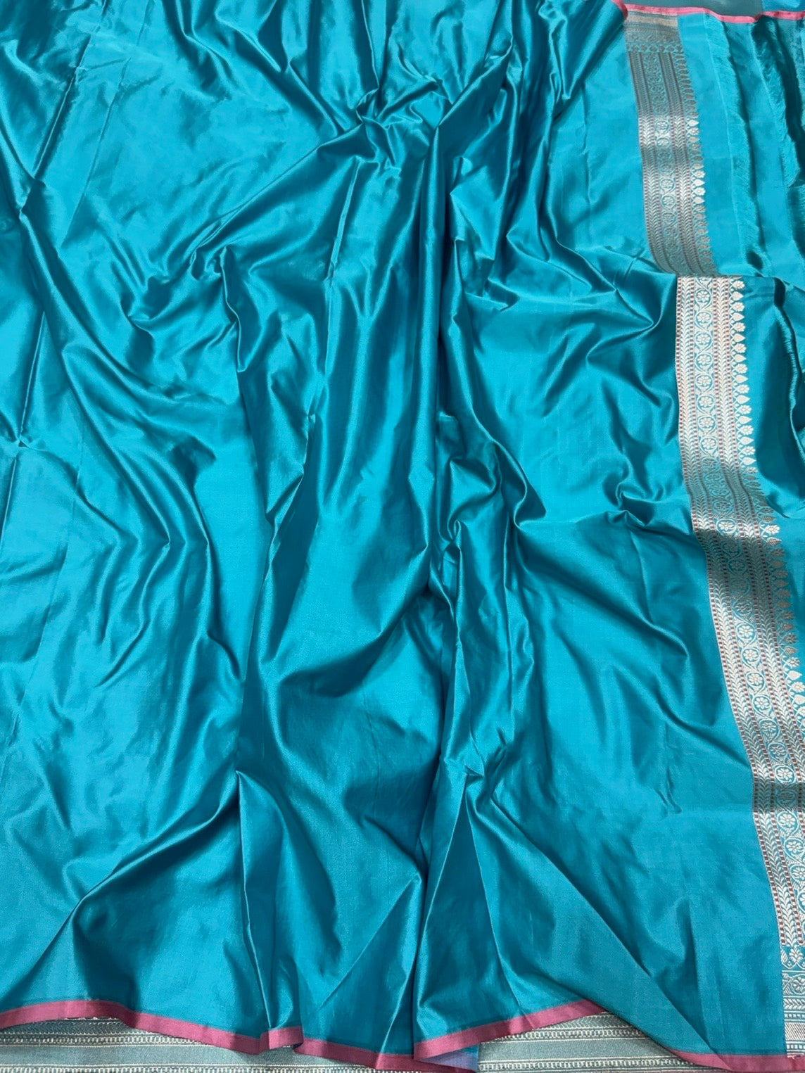 Sky Blue Handwoven Pure Banarasi Satin Silk Saree