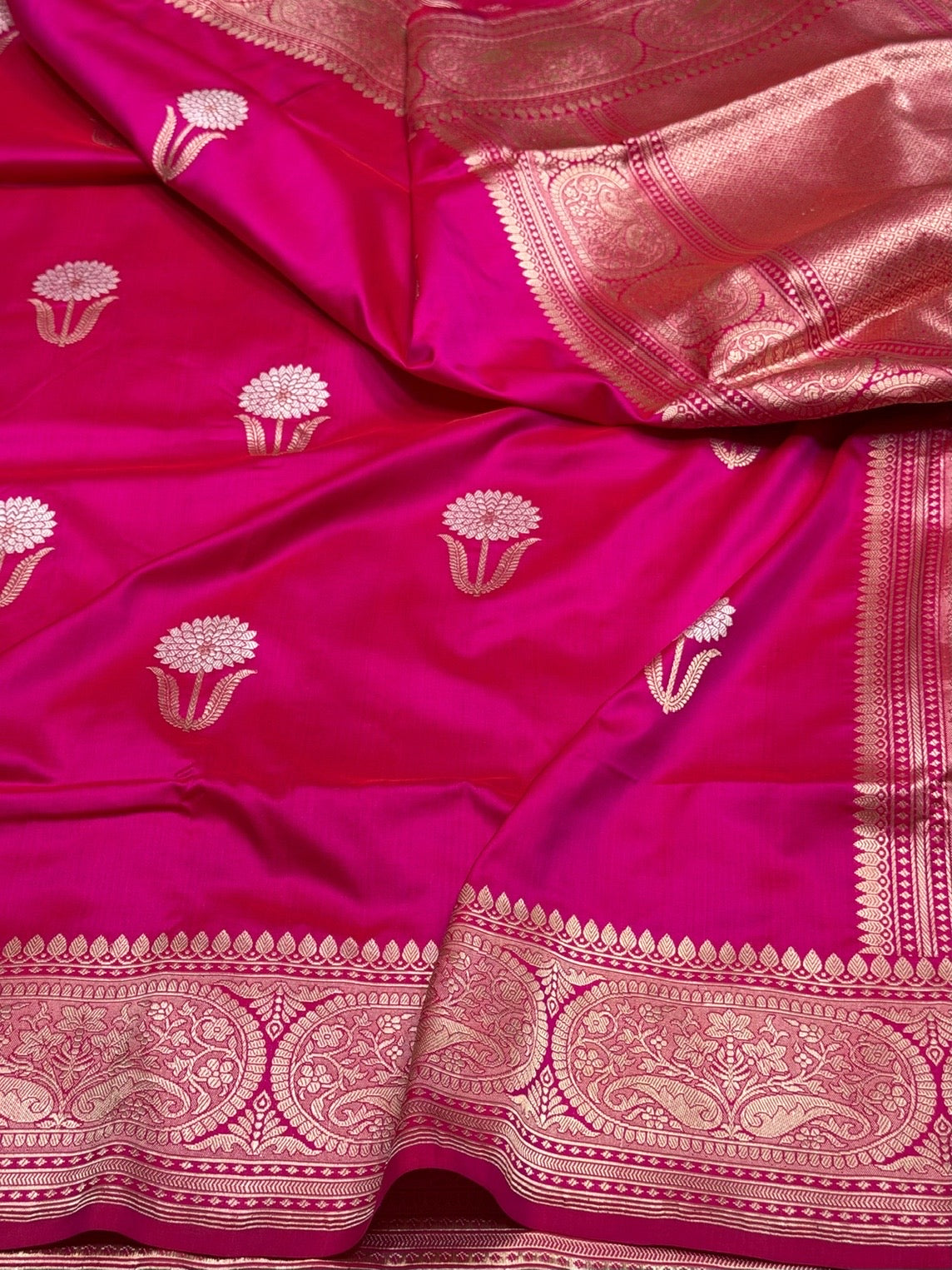 Rani Pink Handwoven Pure Banarasi Silk Saree