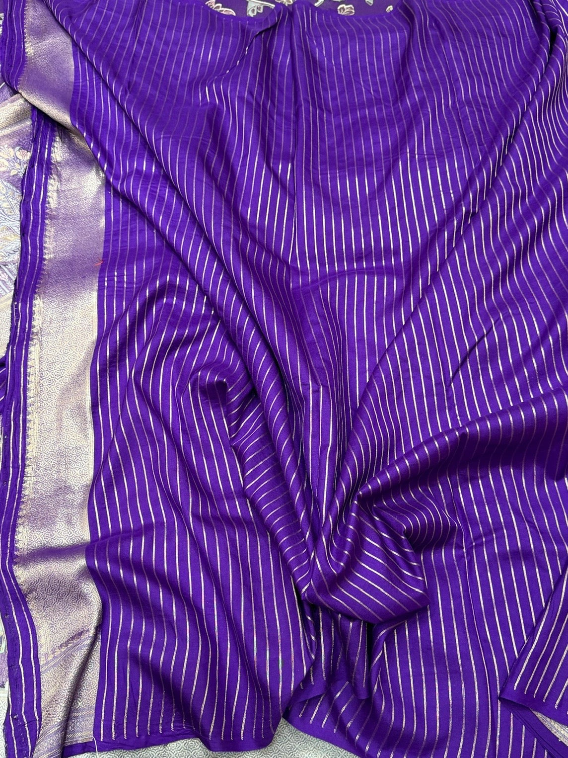 Purple Pure Banarasi Tissue Silk Saree – Pure Kora Tissue | Cutwork Technique | Lightweight Banarasi Saree