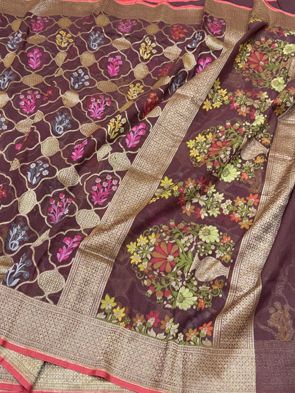 Wine Pure Muslin Cotton Jamdani Saree