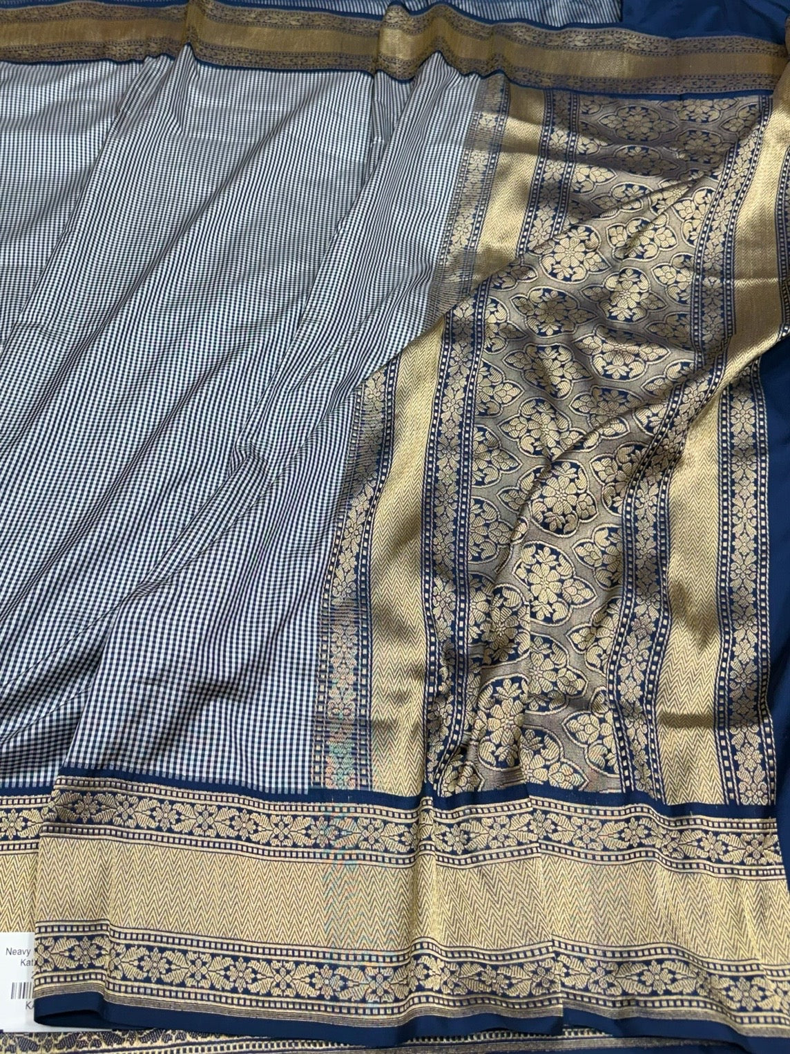 Navy Blue Handwoven Pure Banarasi Silk Saree – Kadwa Weave, Pure Katan