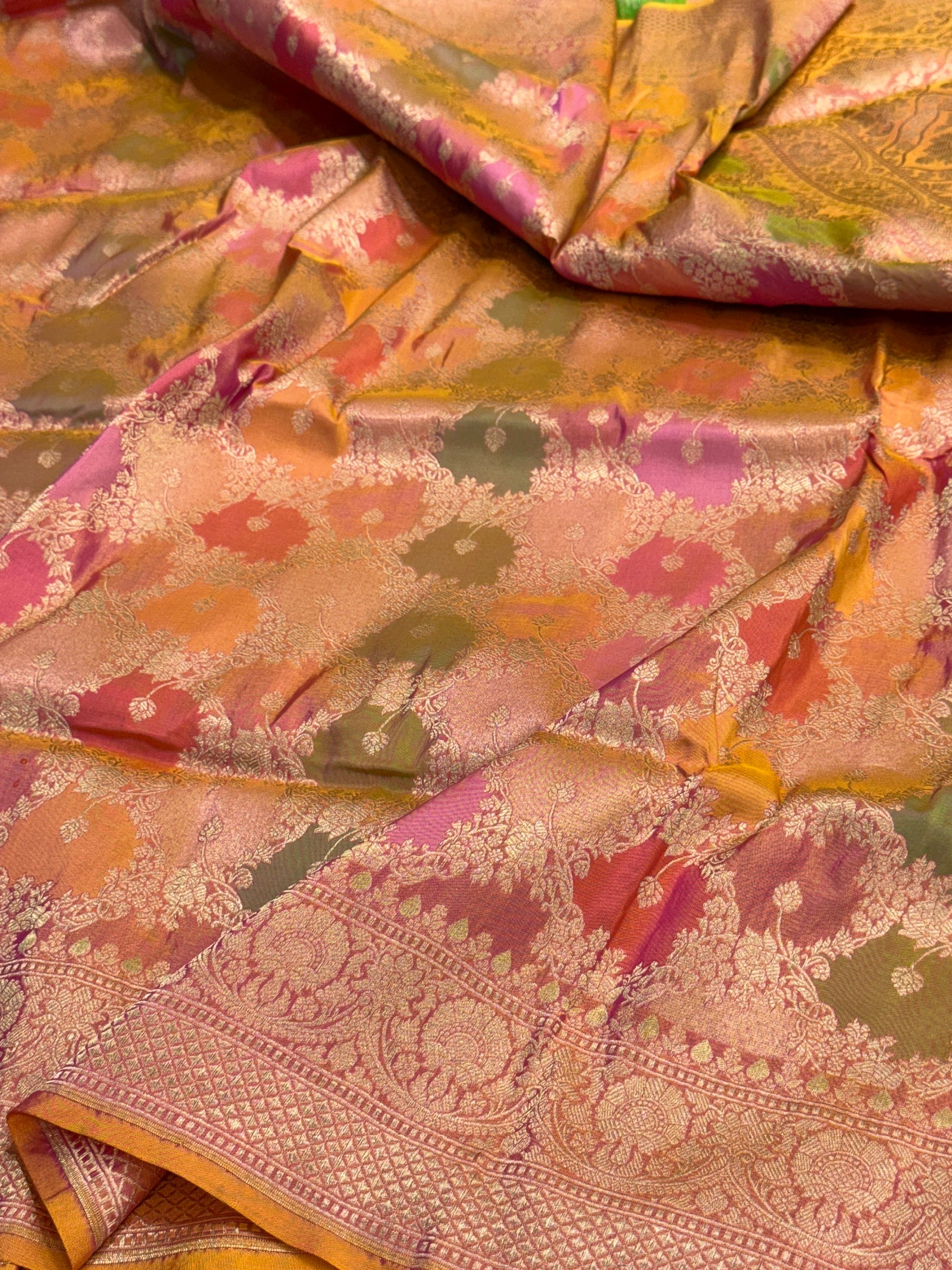 Multicolour Banarasi Pure Silk Saree β Cutwork Weave in 100% Pure Katan Silk