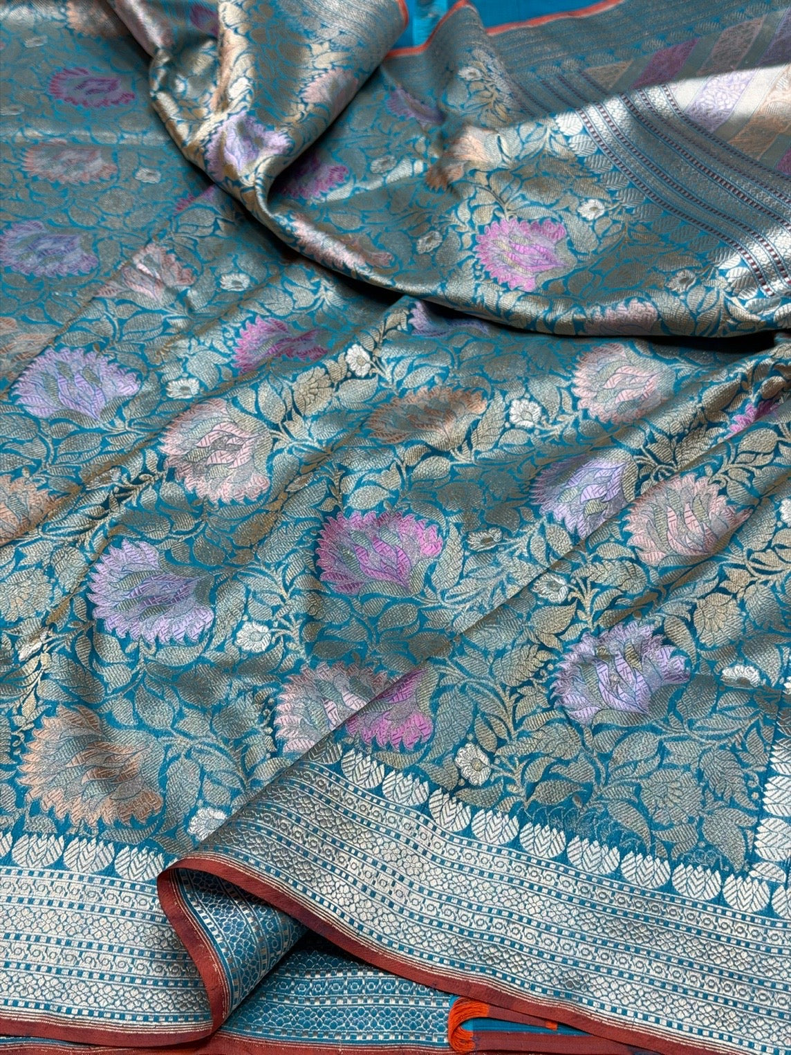 Peacock Blue Handwoven Pure Banarasi Brocade Saree