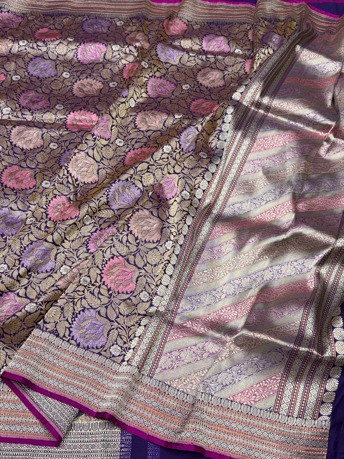 Purple Handwoven Pure Banarasi Brocade Saree
