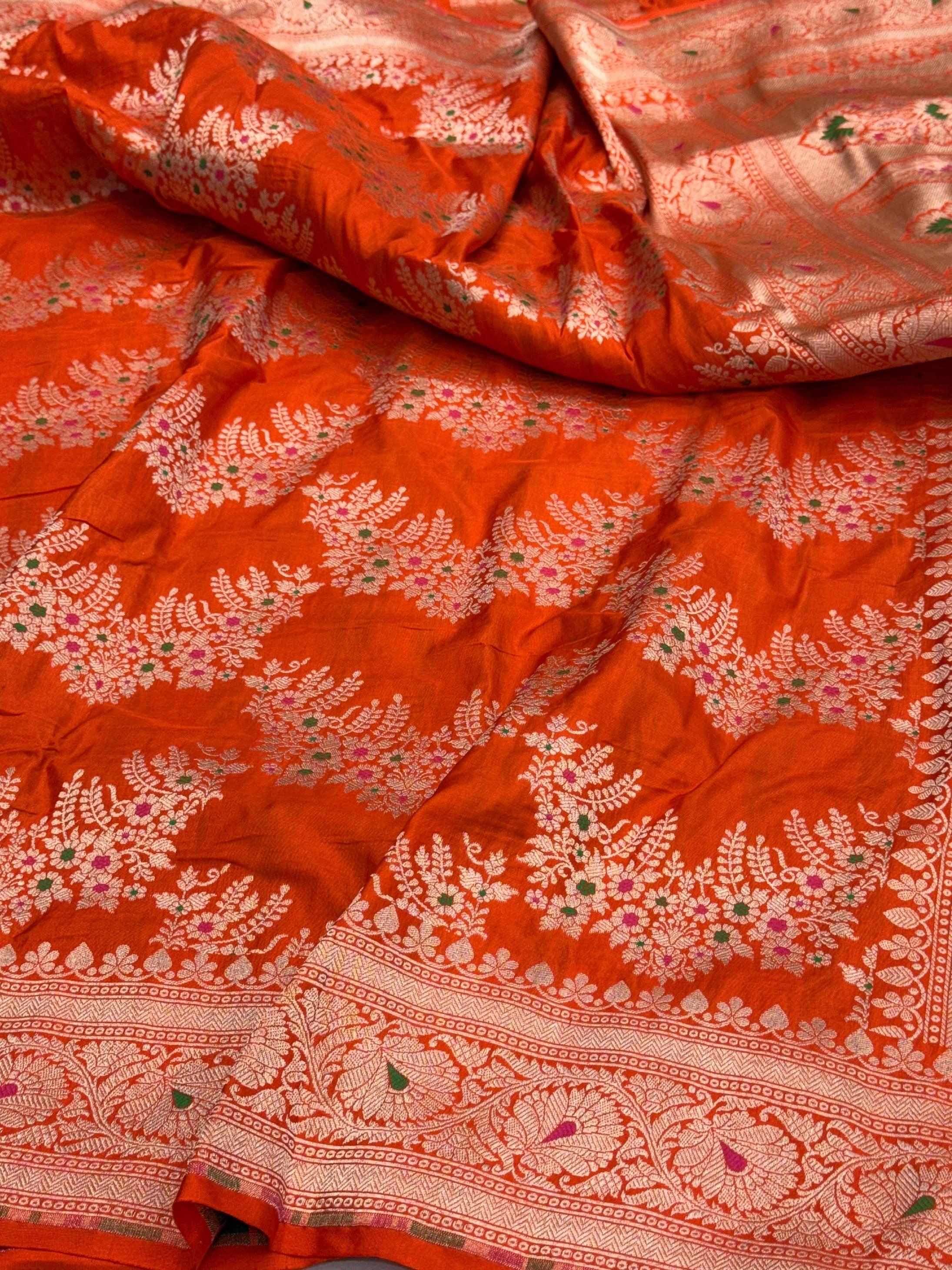 Orange Banarasi Minakari Pure Silk Saree