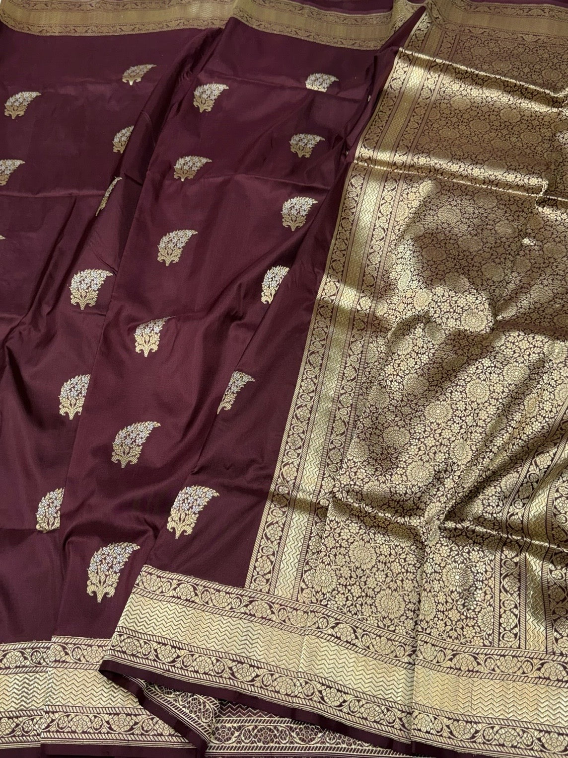 Wine Handwoven Pure Banarasi Silk Saree