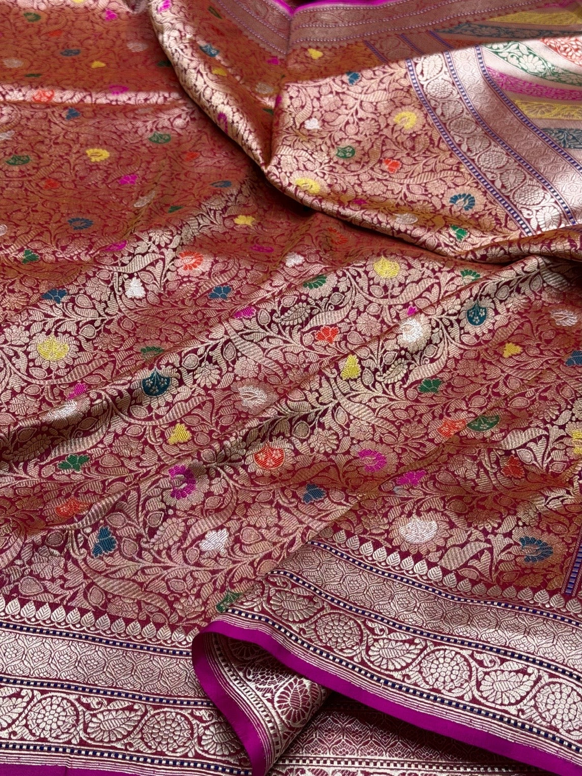 Magenta Pink Handwoven Pure Banarasi Brocade Saree