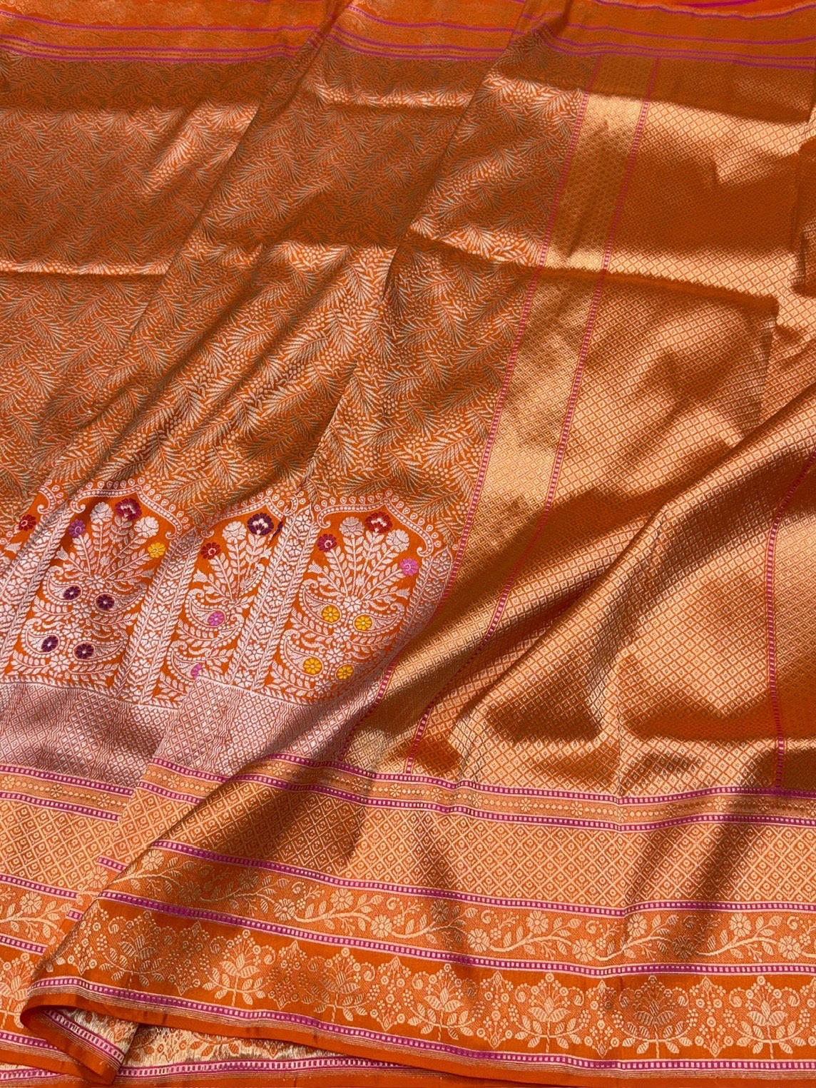 Orange Handwoven Pure Banarasi Silk Saree