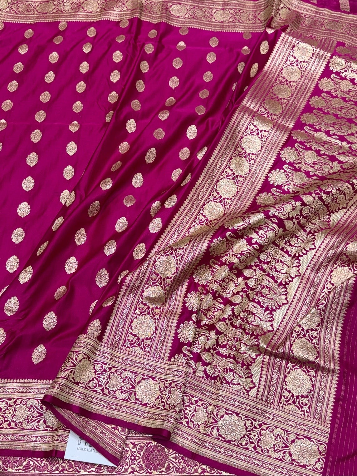 Rani Pink Handwoven Vintage Pure Banarasi Satin Silk Saree