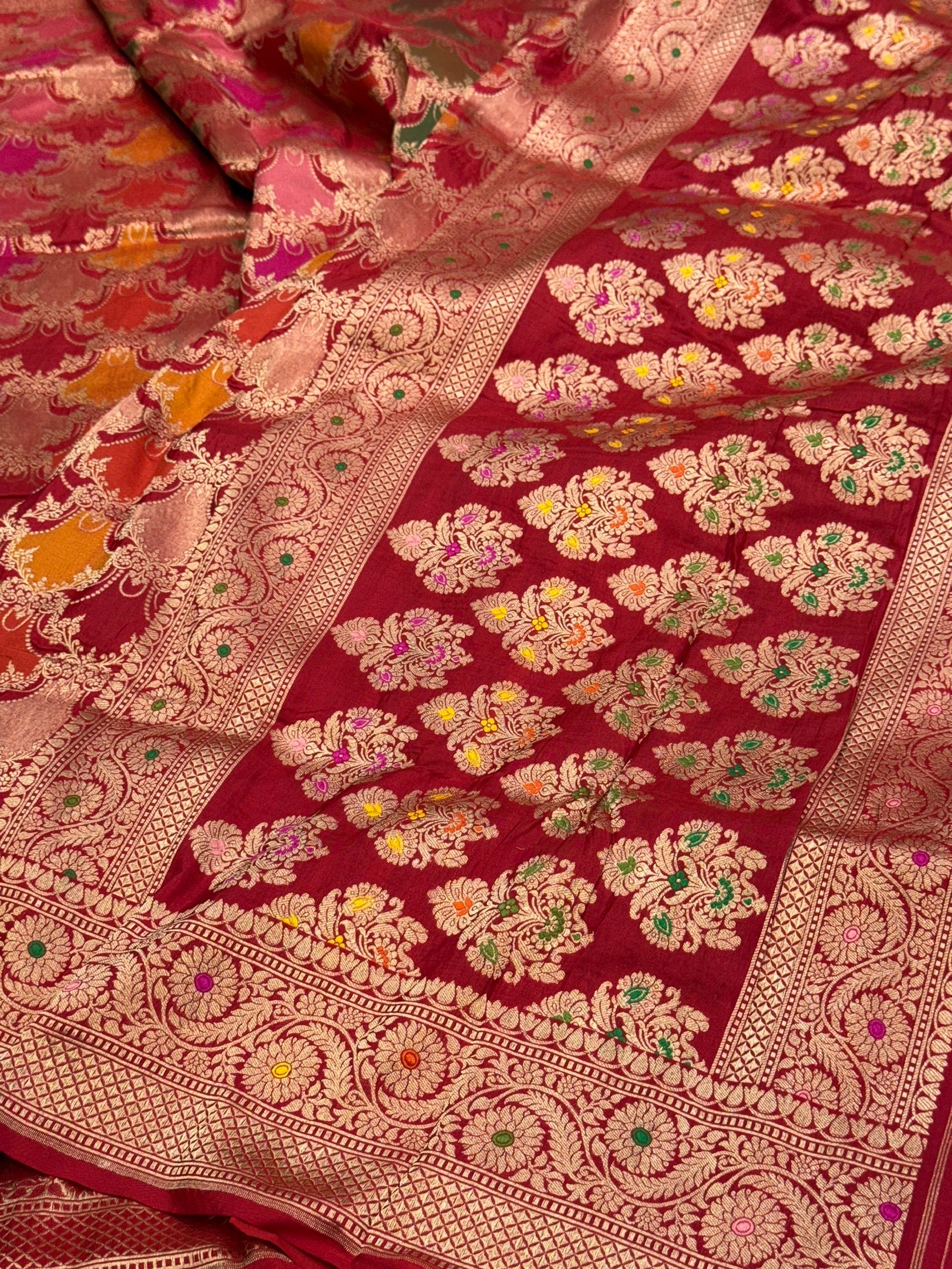Multicolour Banarasi Pure Silk Saree – Cutwork Weave in 100% Pure Katan Silk
