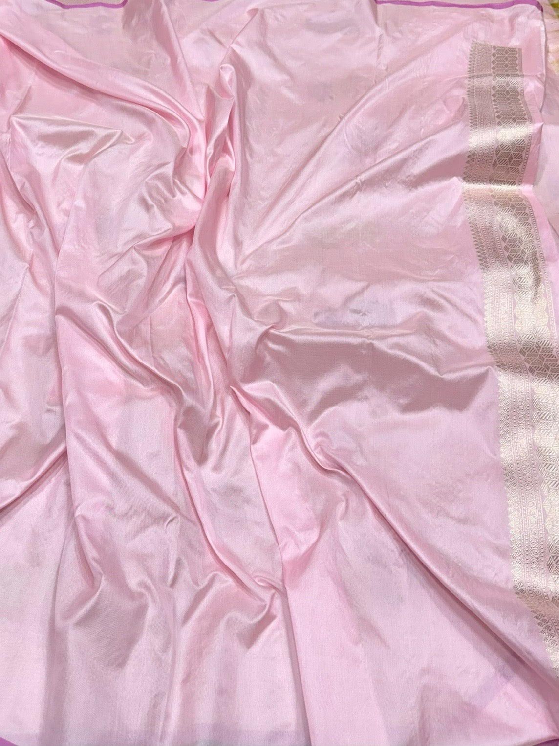 Baby Pink Handwoven Pure Banarasi Silk Brocade Saree