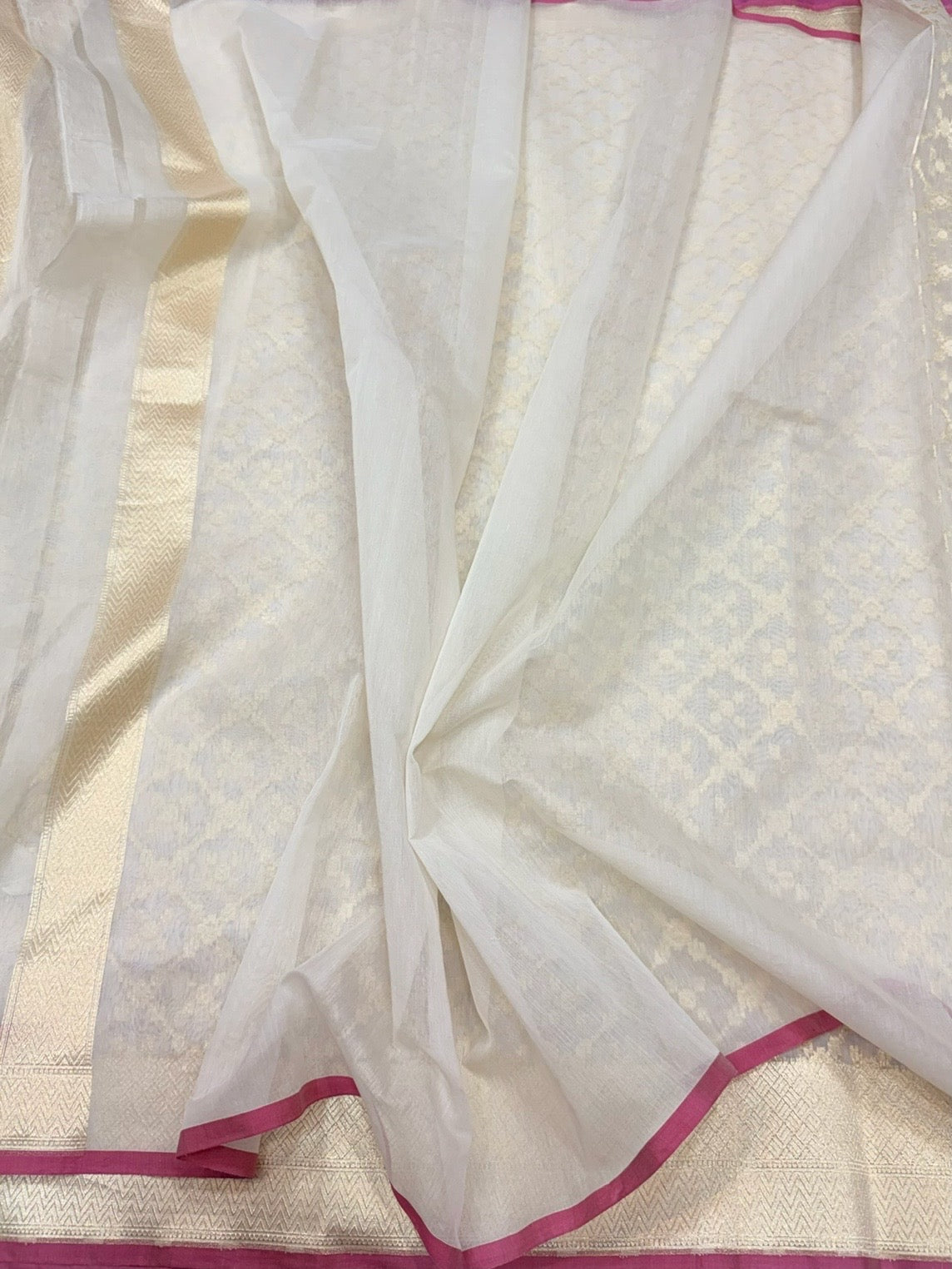 White Banarasi Pure Kora Cotton Saree