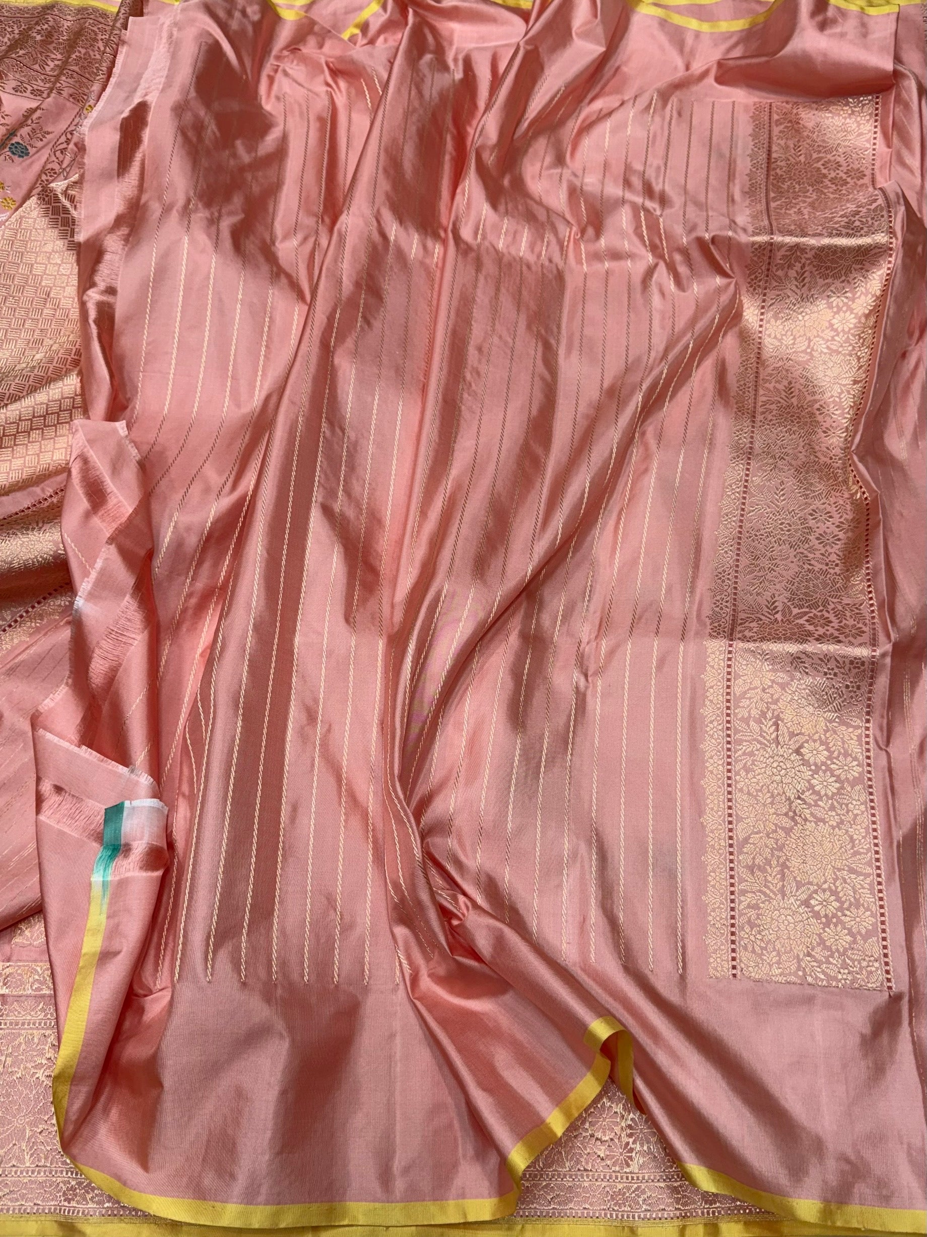 Peach Handwoven Pure Banarasi Silk Saree – Kadwa Weave | Authentic Katan Mulberry Silk