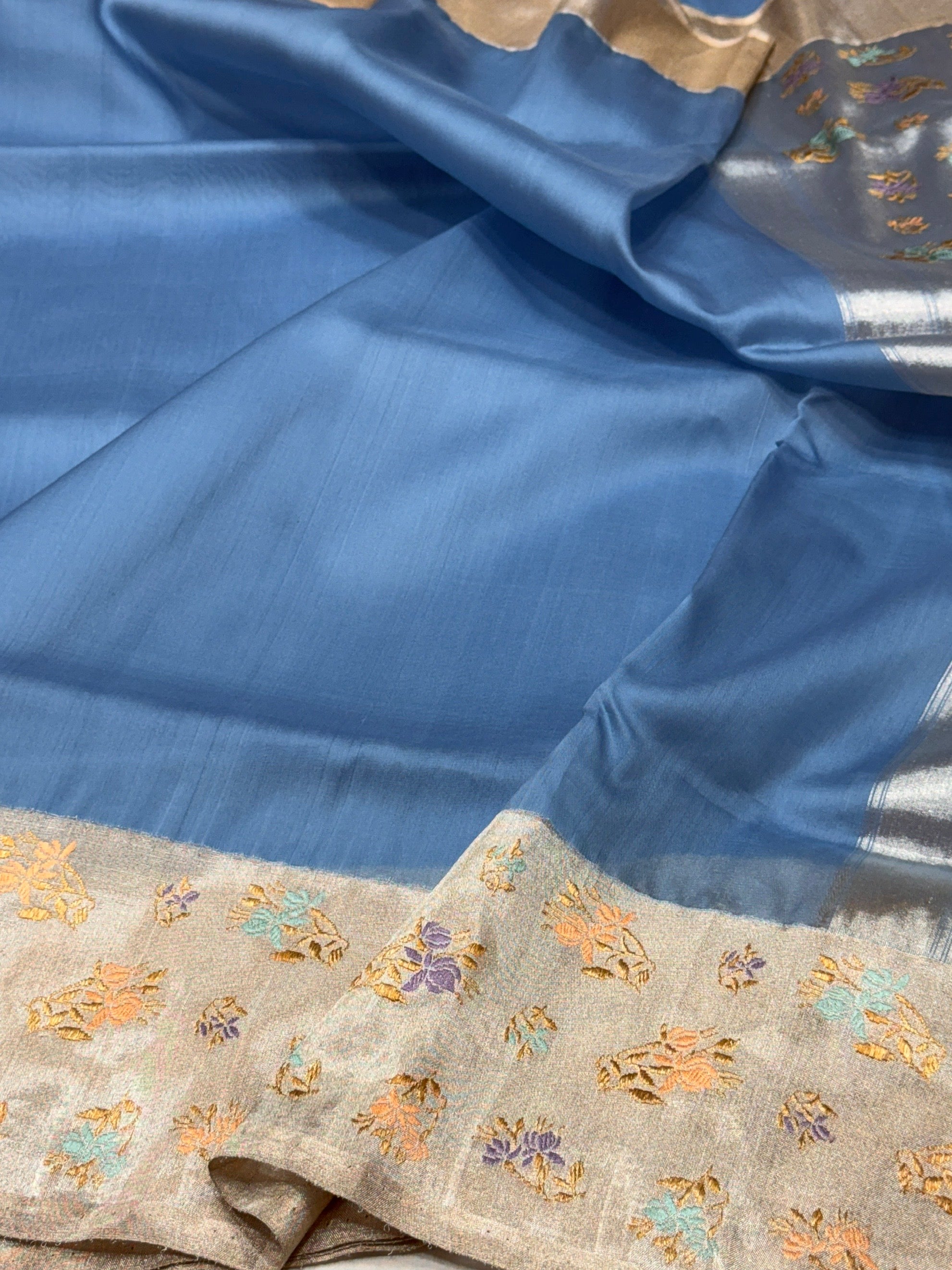 Powder Blue Handwoven Pure Organza Silk Saree