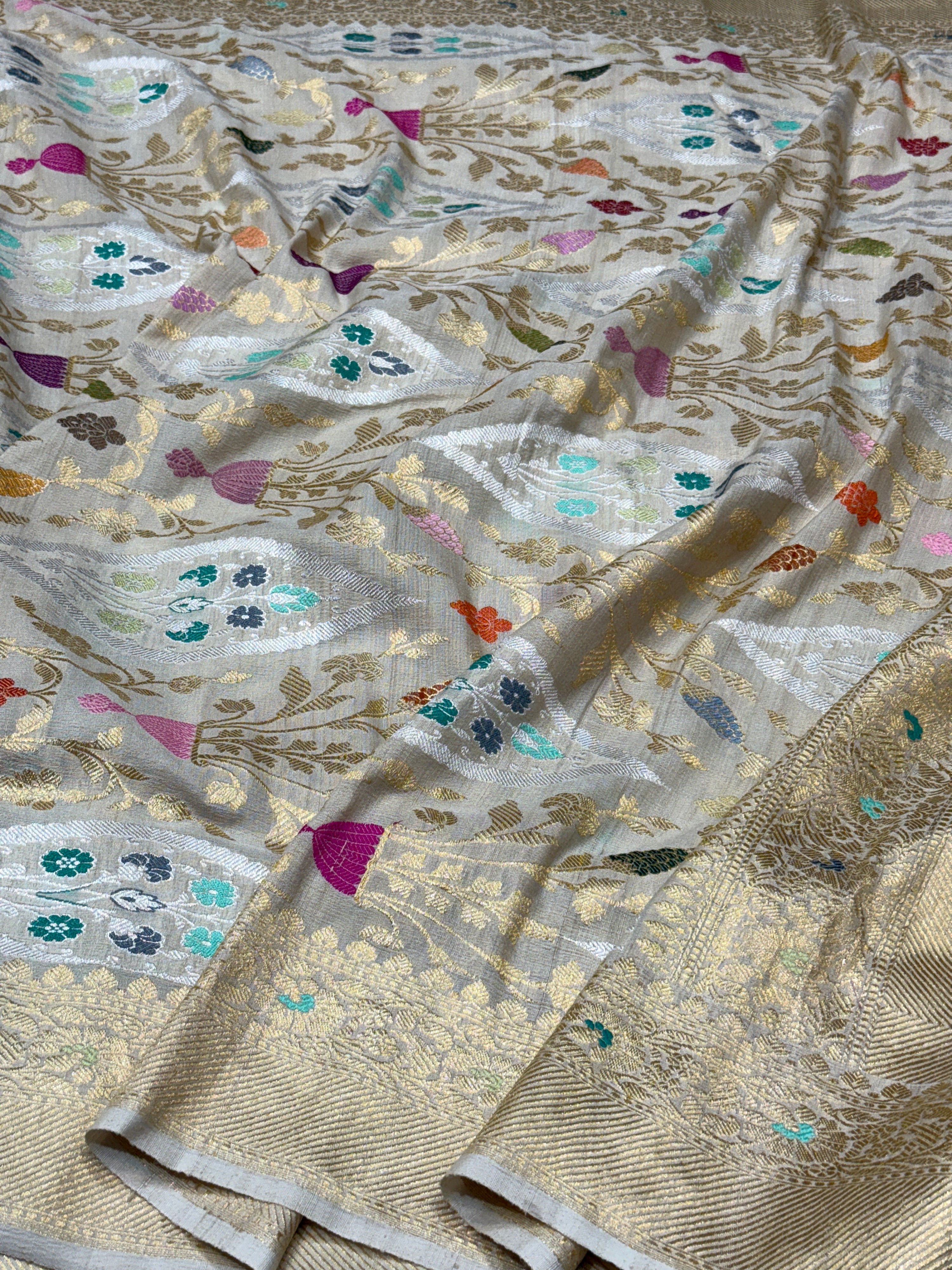 Natural Handwoven Pure Tussar Georgette Saree