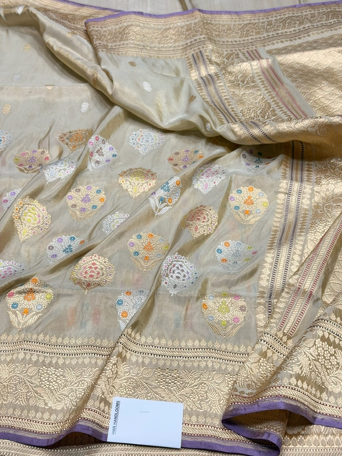 Light Gold Handwoven Pure Banarasi Tissue Saree