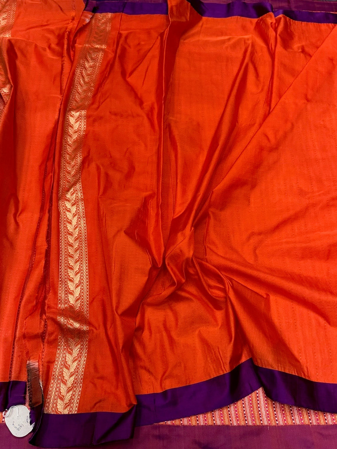 Orange Handwoven Pure Banarasi Ektara Silk Saree with Satin Border – Kadwa Weave | Authentic Banaras Handloom