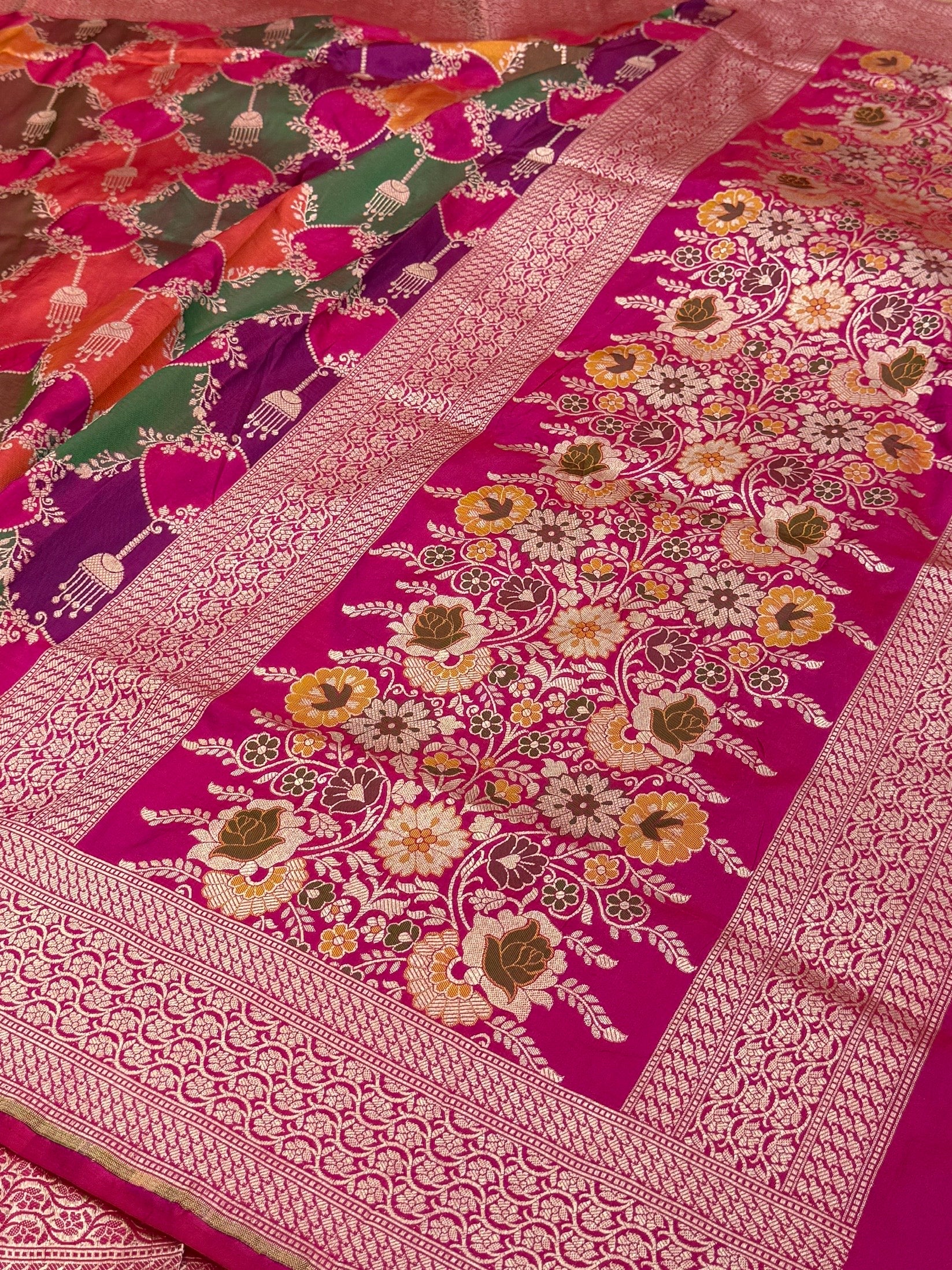 Rani Pink Rangkaat Banarasi Pure Silk Saree