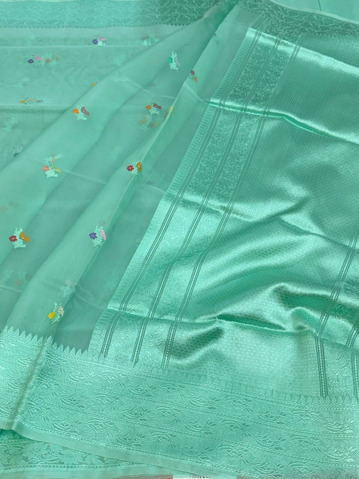 Sea green Handwoven Pure Organza Silk Saree