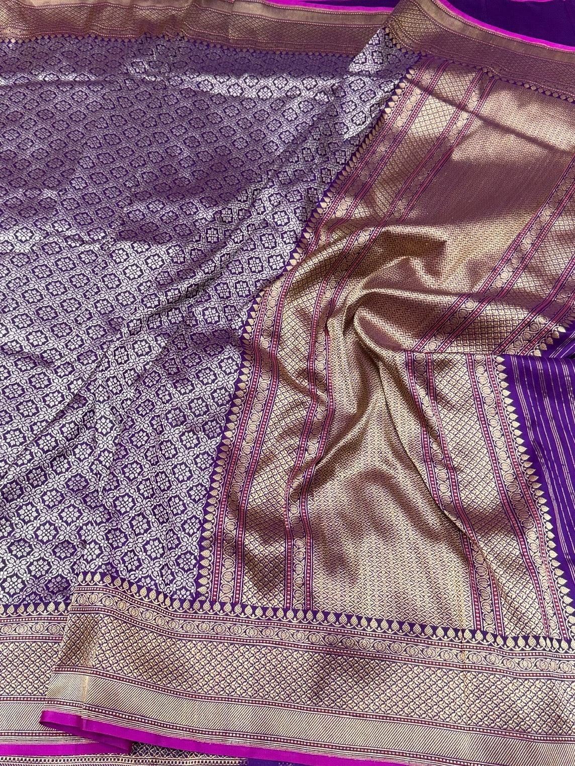 Purple Handwoven Pure Banarasi Silk Brocade Saree