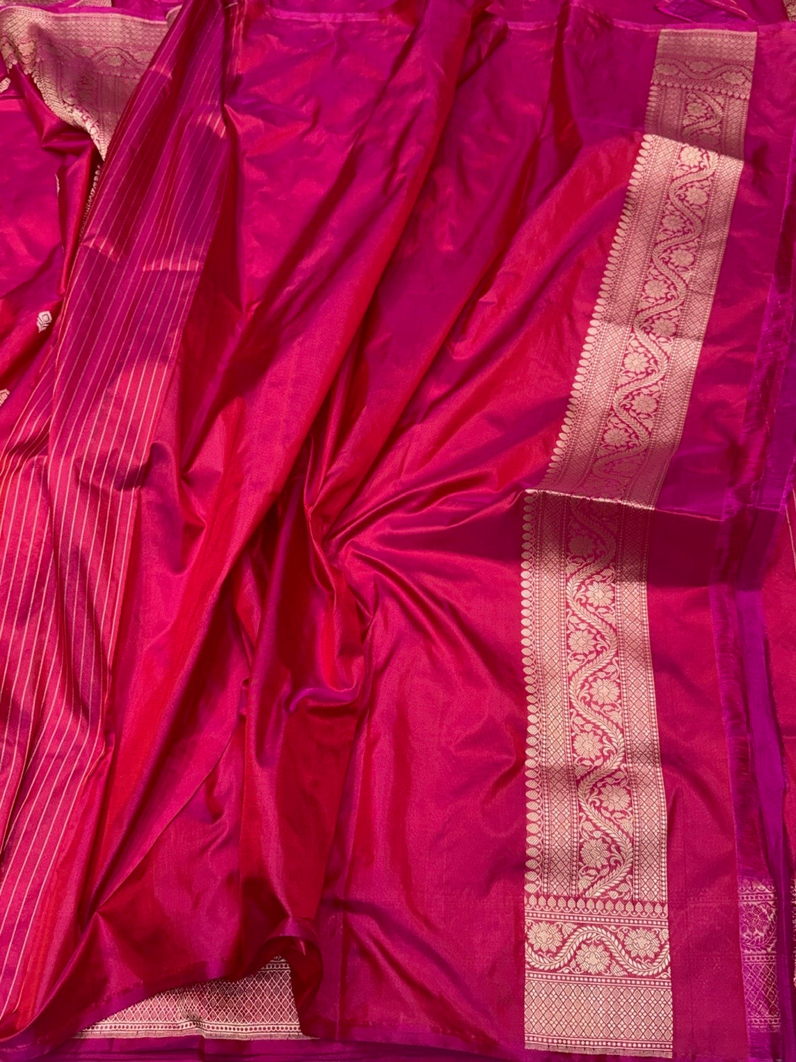 Rani Pink Handwoven Pure Banarasi Silk Saree – Kadwa Weave in 100% Katan Silk