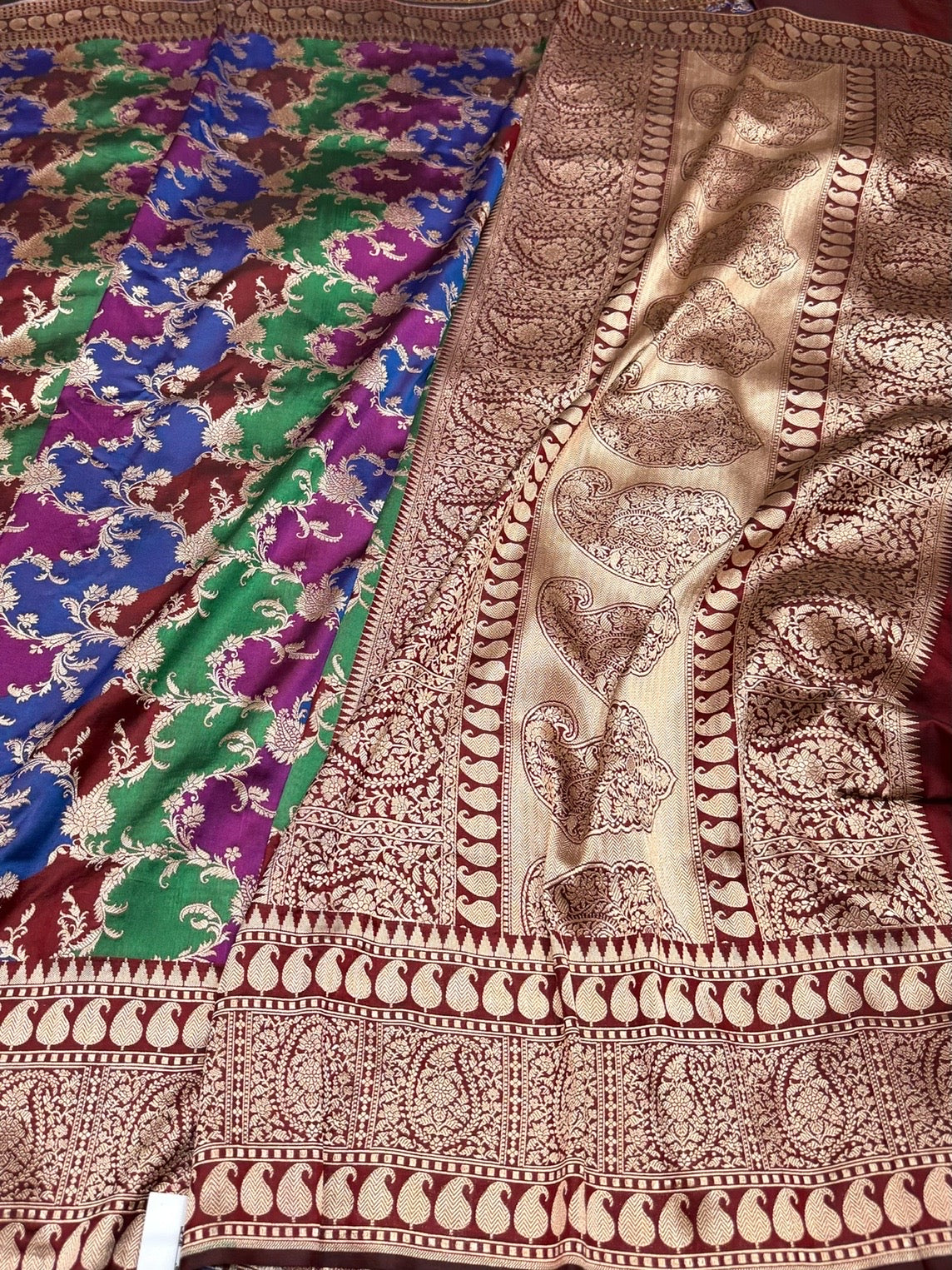 Multicolour Banarasi Pure Silk Saree – Cutwork Weave in 100% Pure Katan Silk