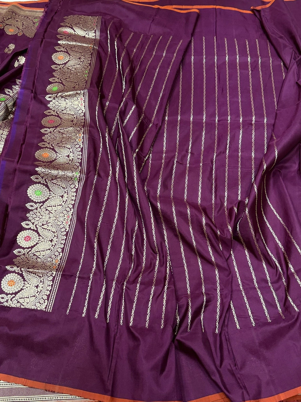 Wine Handwoven Pure Banarasi Silk Saree