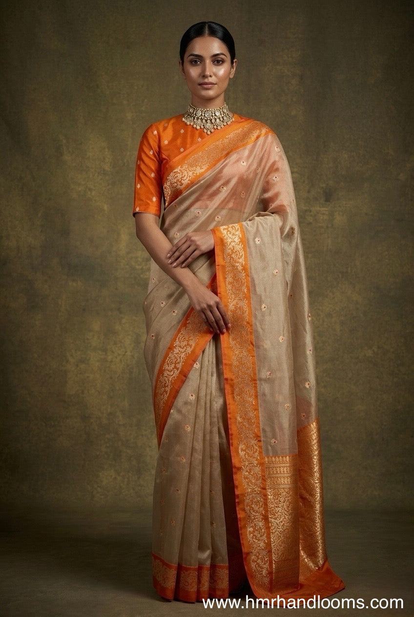 Rose Gold Handwoven Banarasi Pure Tissue Saree