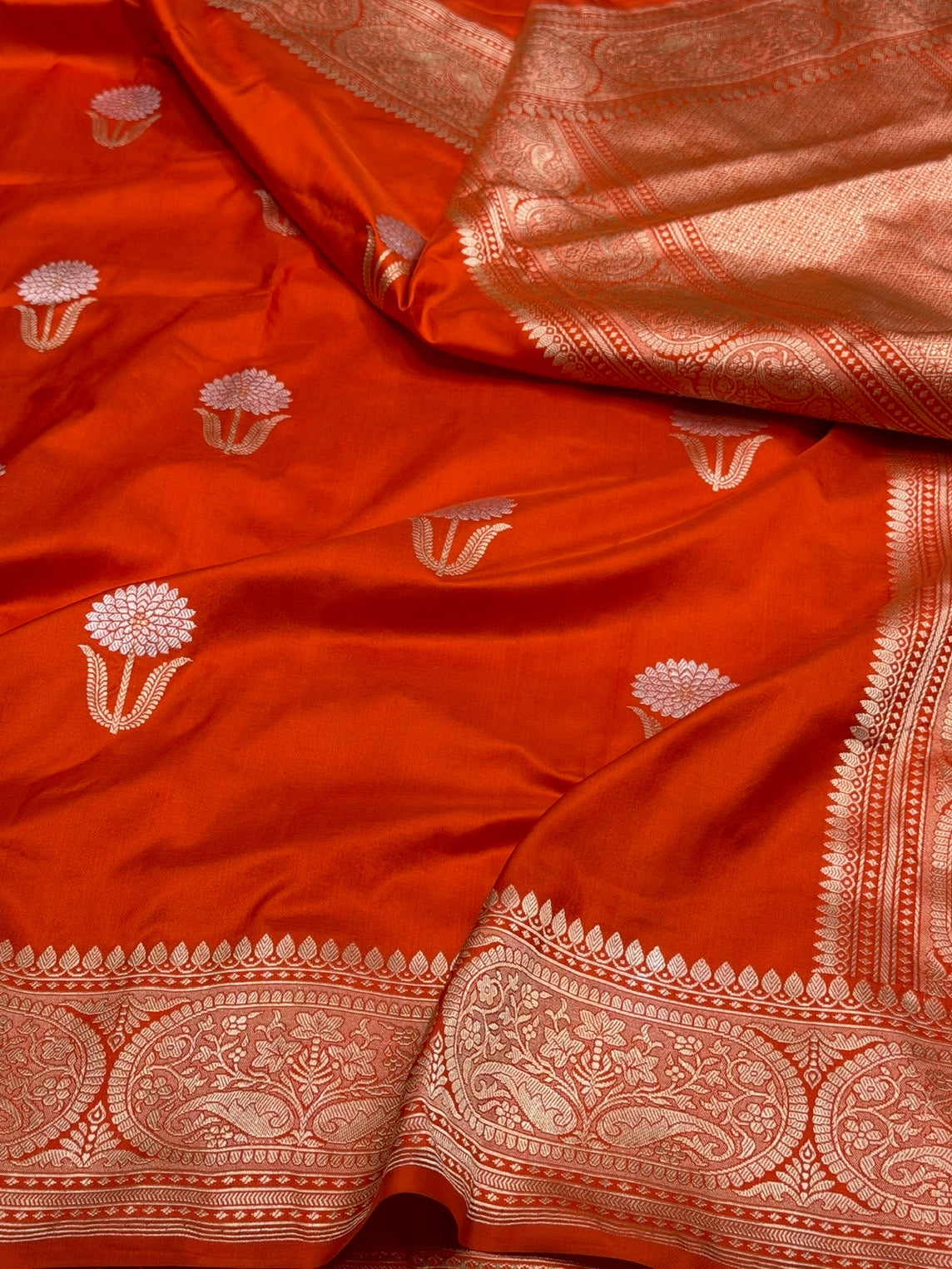 Orange Handwoven Pure Banarasi Katan Silk Saree