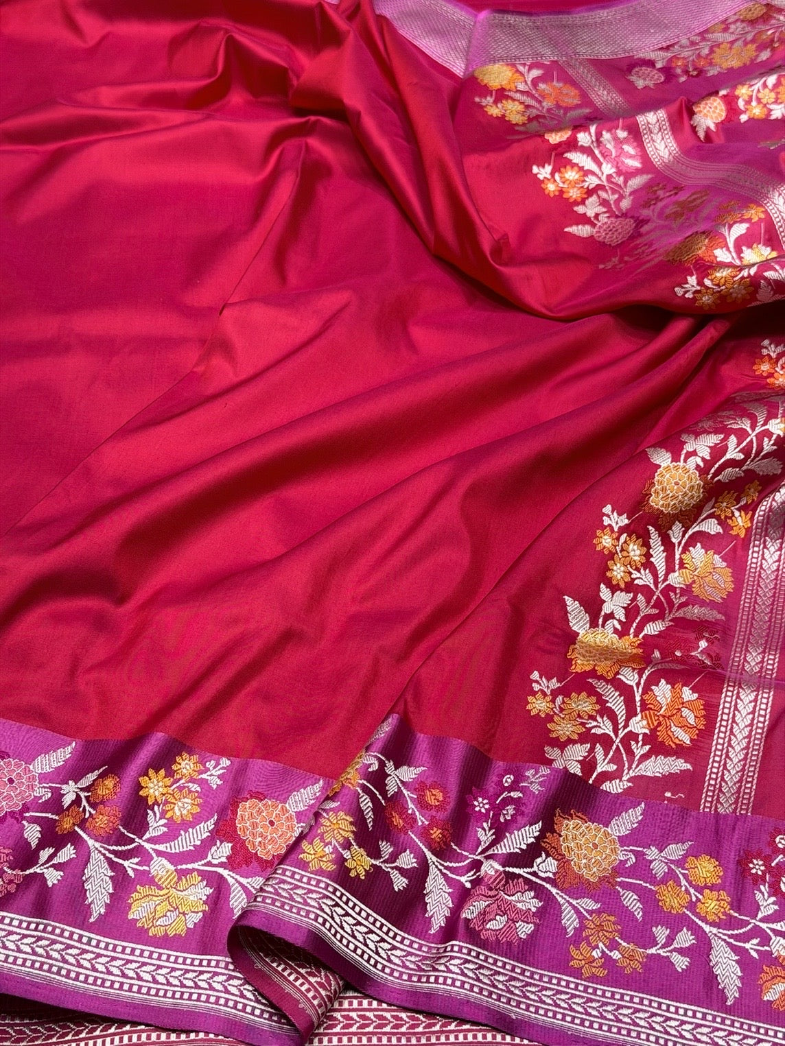Reddish Pink Handwoven Pure Banarasi Silk Saree