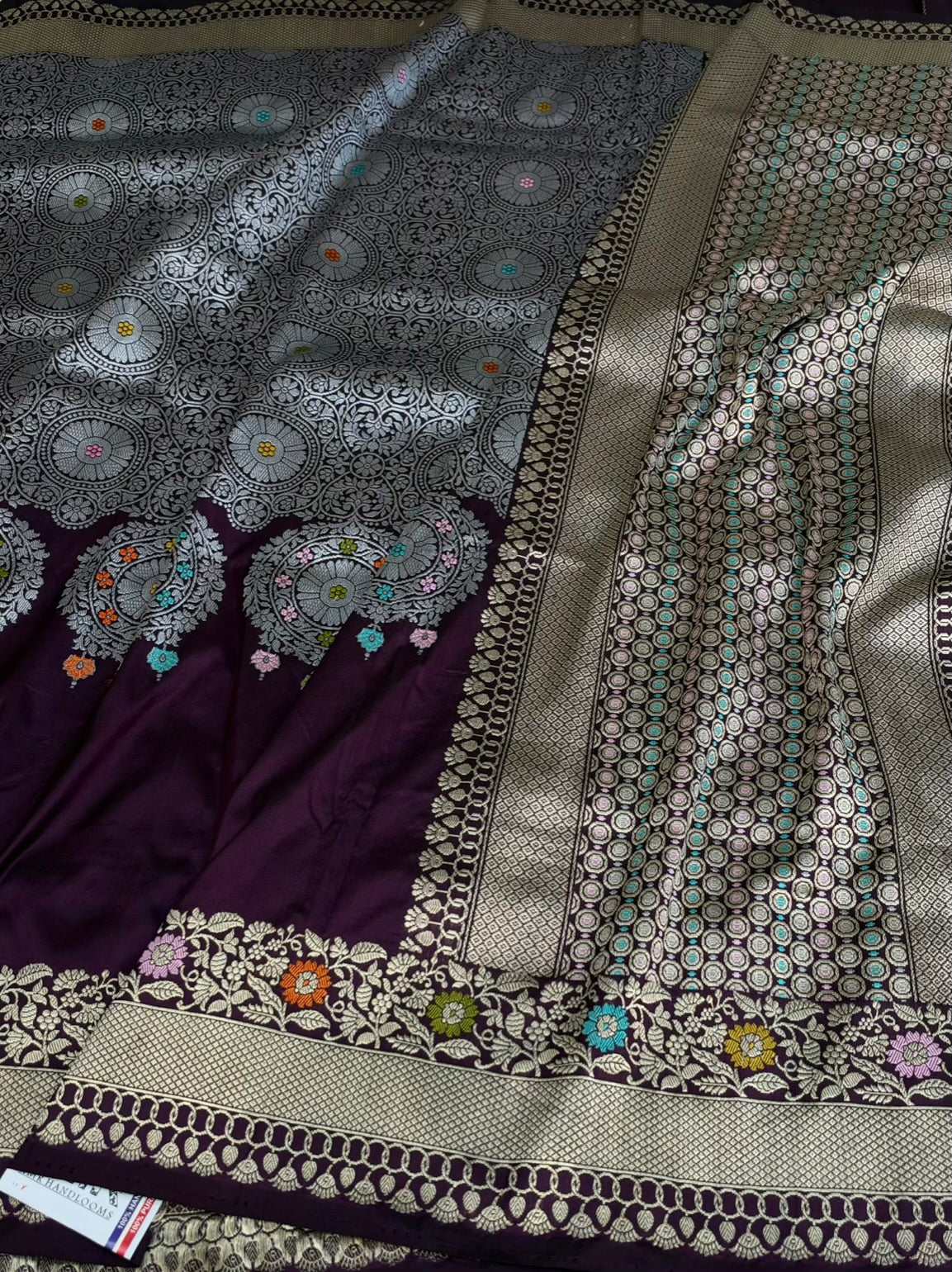 Wine Handwoven Pure Banarasi Silk Saree