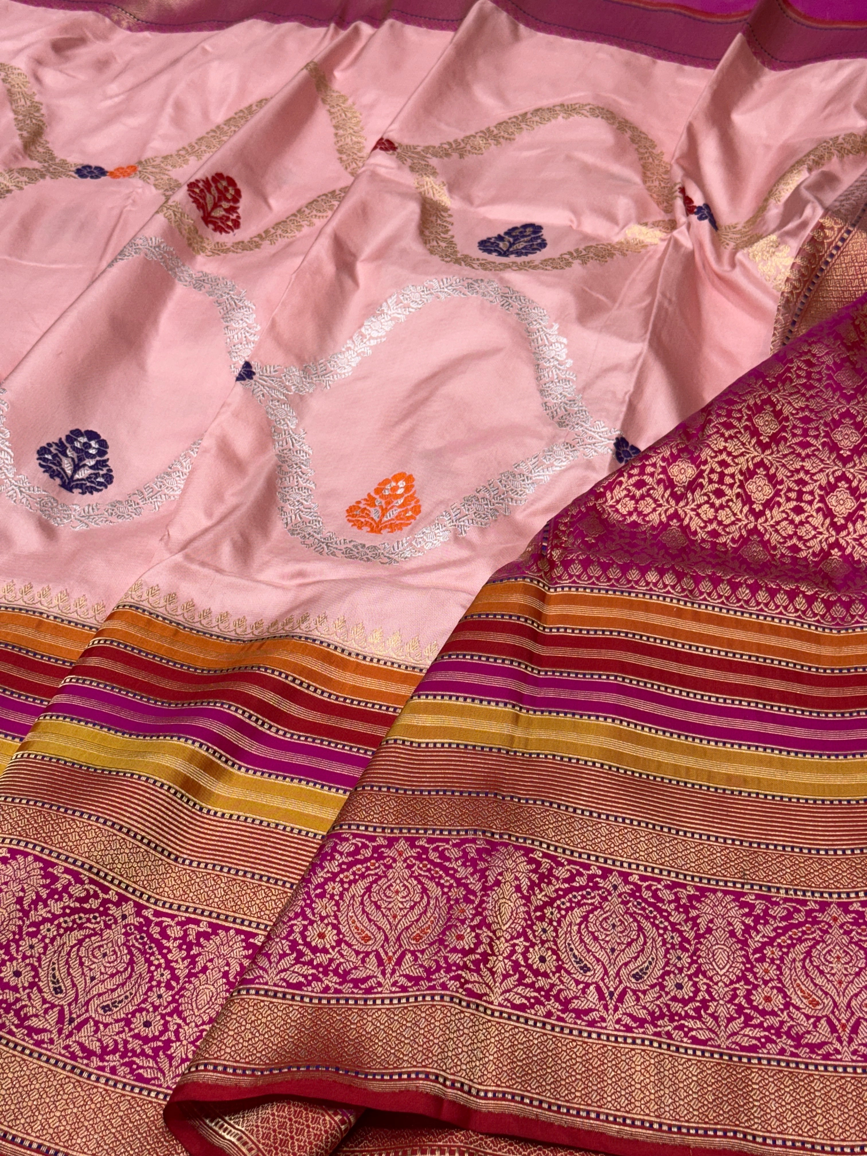 Peach Ektara Handwoven Pure Banarasi Silk Saree