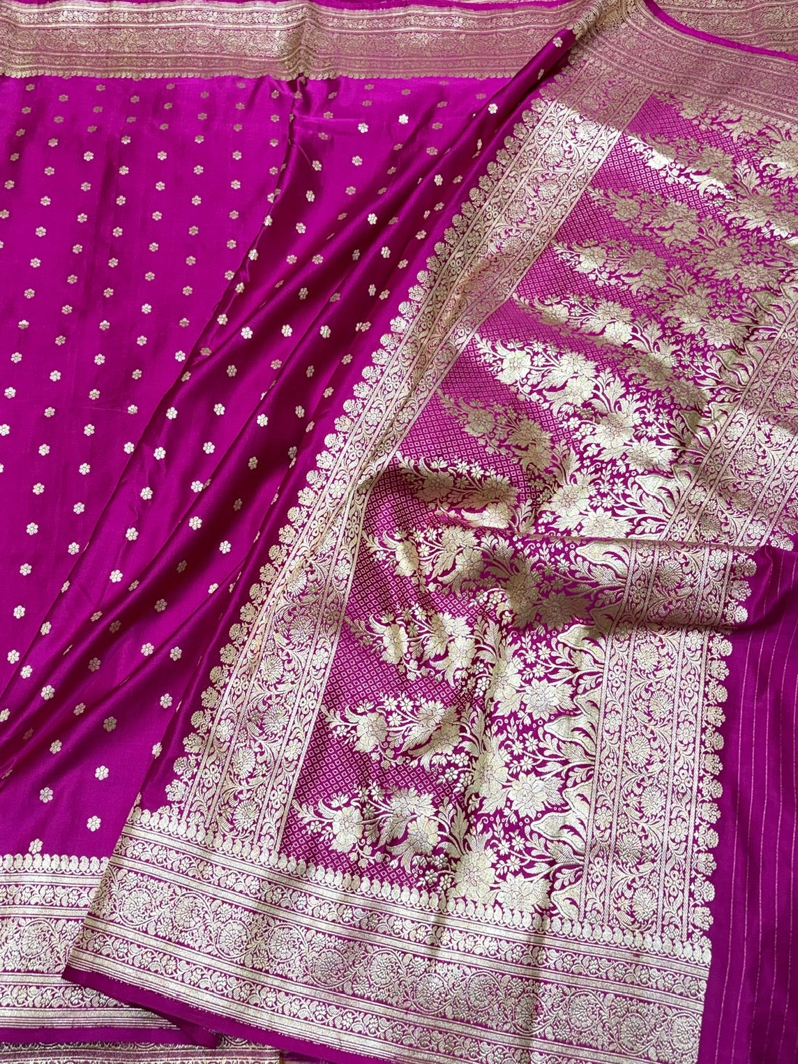 Rani Pink Handwoven Vintage Pure Banarasi Satin Silk Saree