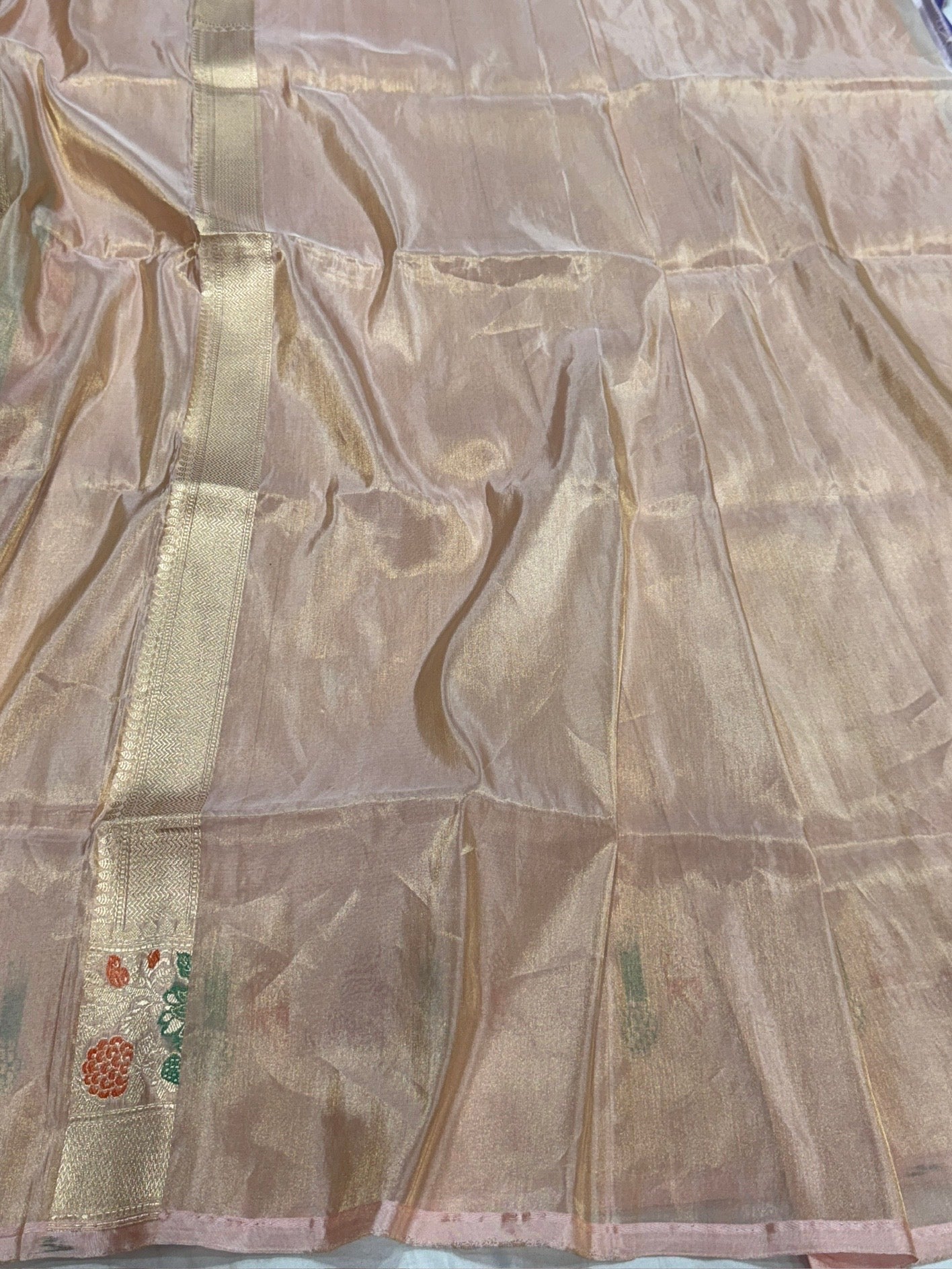 Rose Gold Handwoven Pure Banarasi Tissue Silk Saree