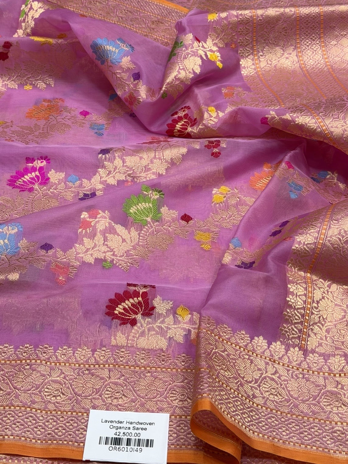 Lavender Handwoven Pure Banarasi Organza Silk Saree