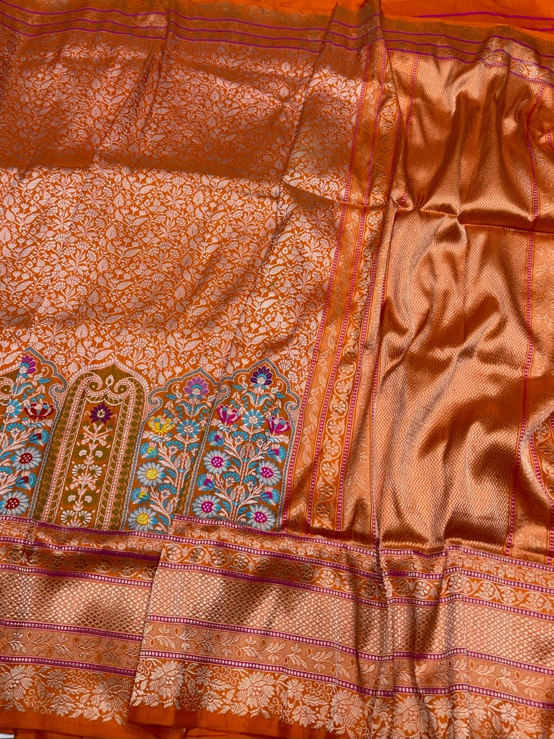 Orange Handwoven Pure Banarasi Silk Saree