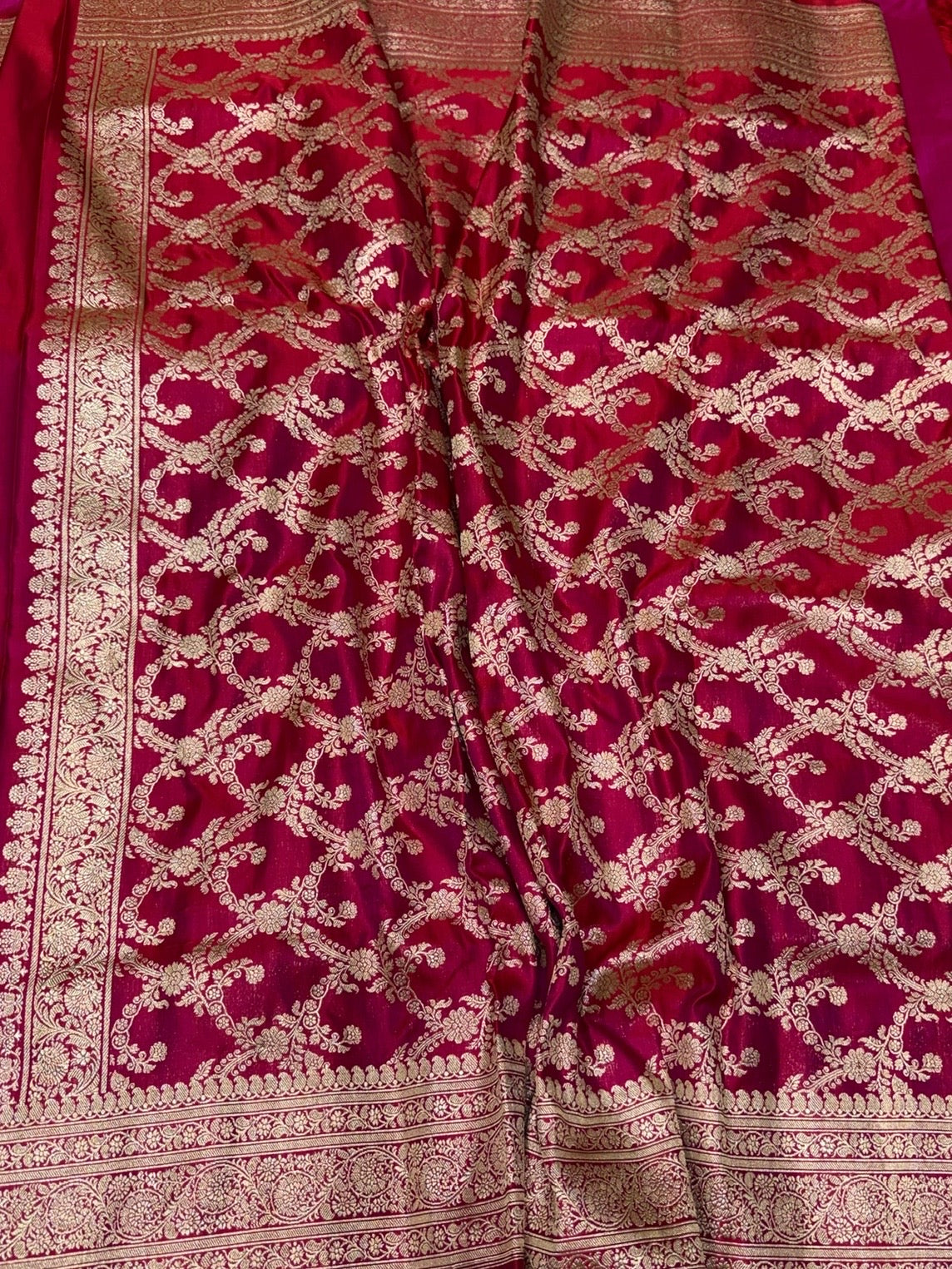 Red Handwoven Vintage Pure Banarasi Satin Silk Saree