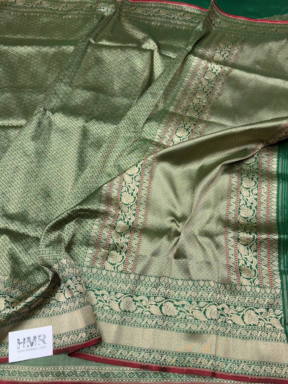 Bottle Green Handwoven Pure Banarasi Silk Brocade Saree