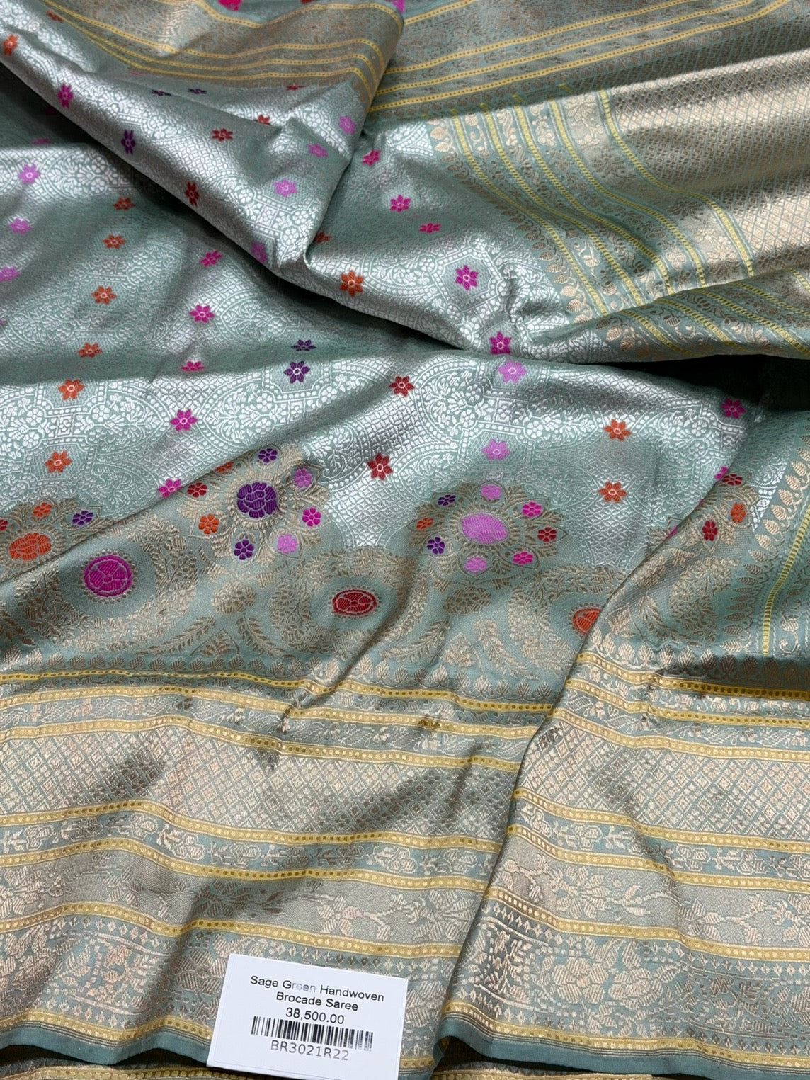 Sage Green Handwoven Pure Banarasi Silk Saree