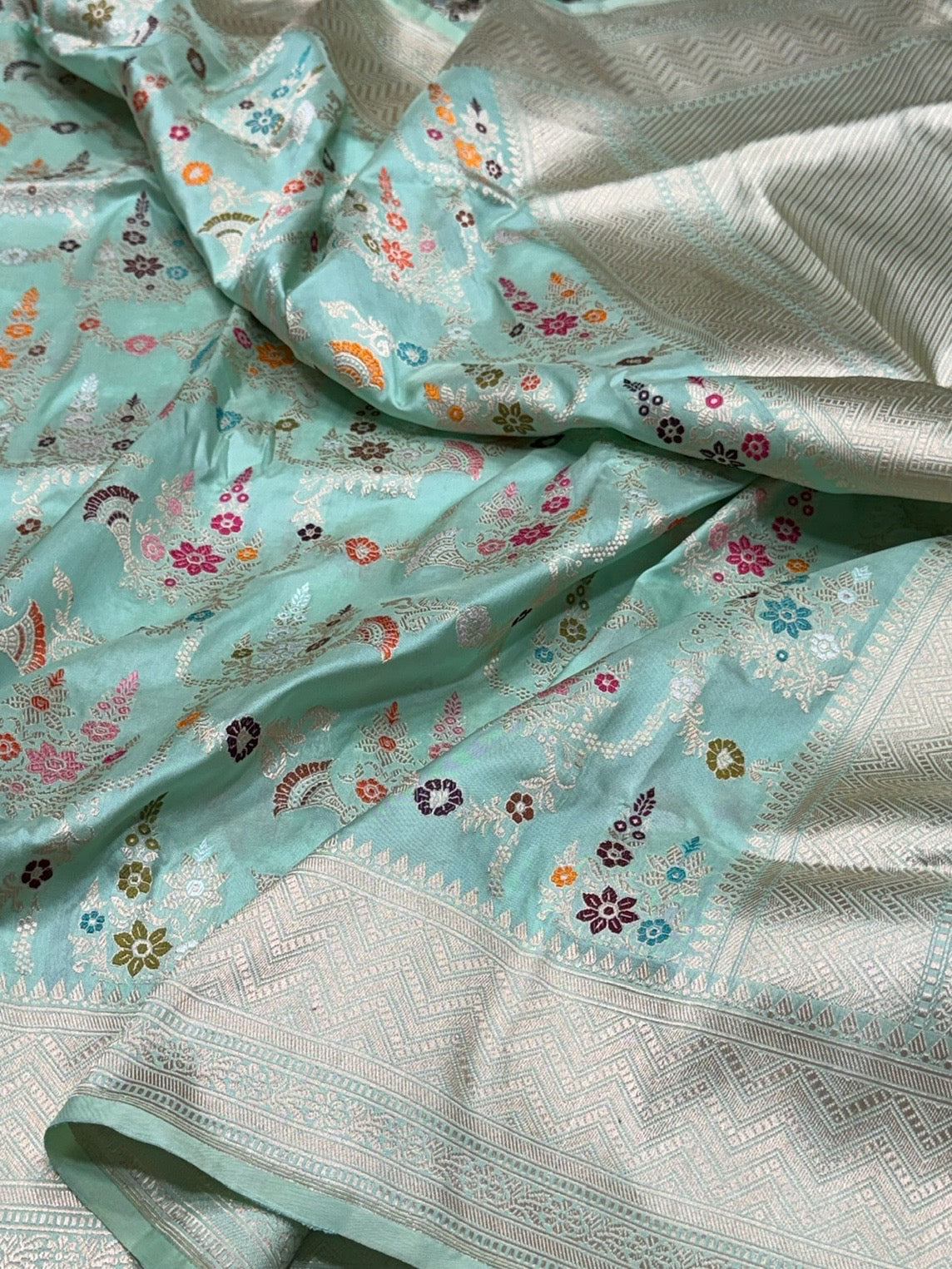 Sea Blue Handwoven Pure Banarasi Silk Saree