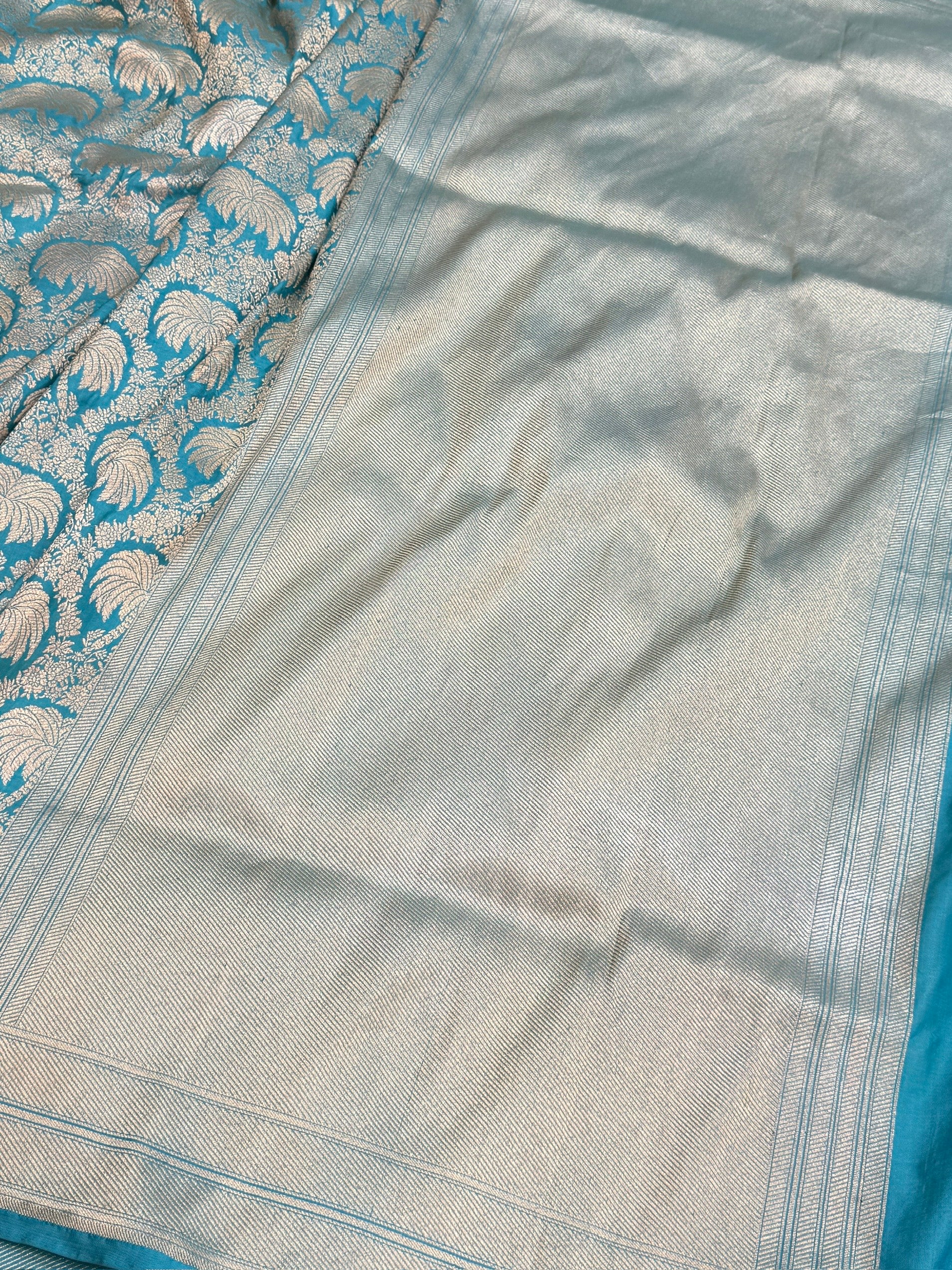 Sky Blue Banarasi Pure Silk Brocade Saree | 100% Pure Katan Silk