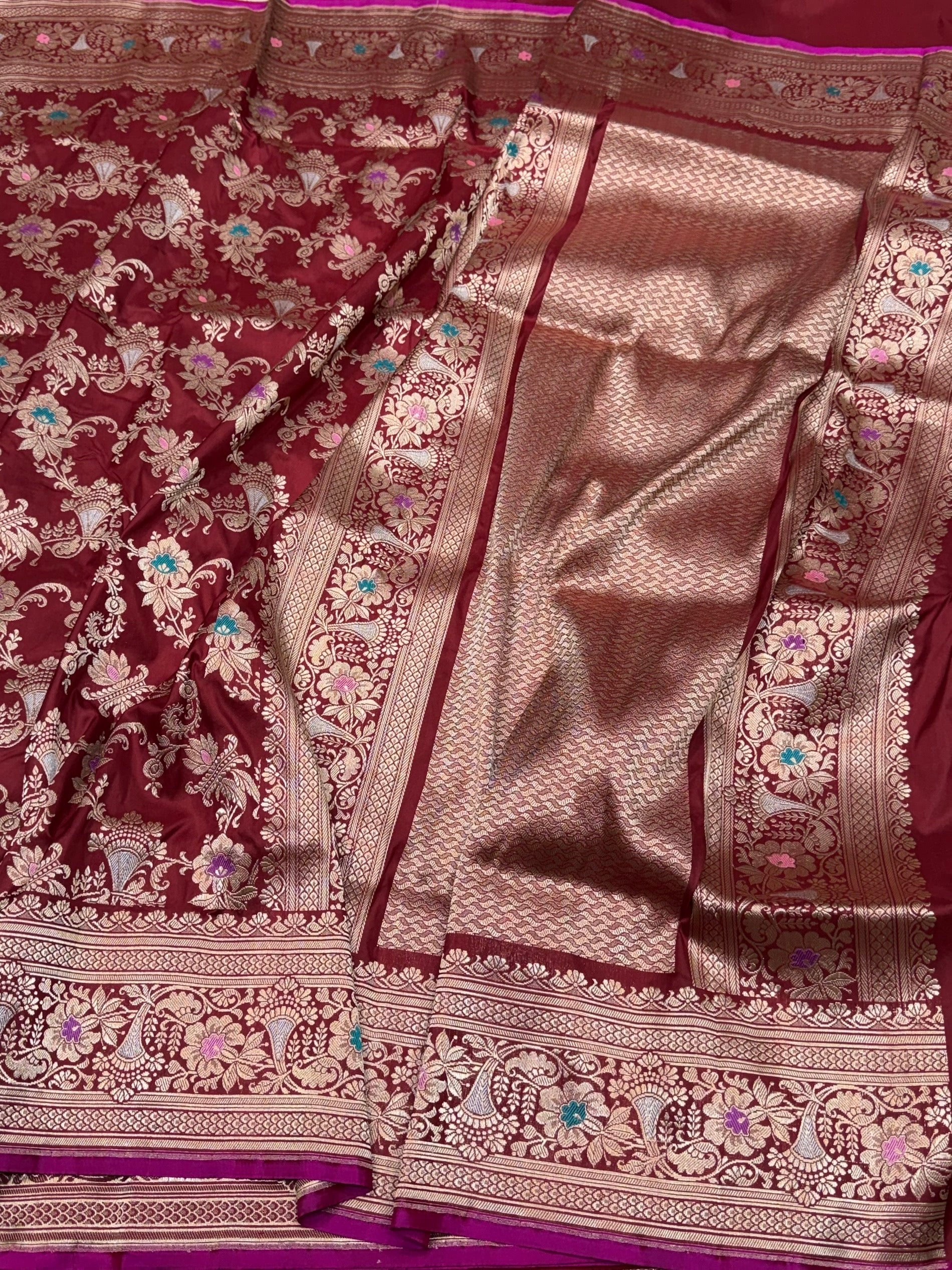 Red Handwoven Pure Banarasi Silk Saree in Kadwa Weave – 100% Katan Mulberry Silk