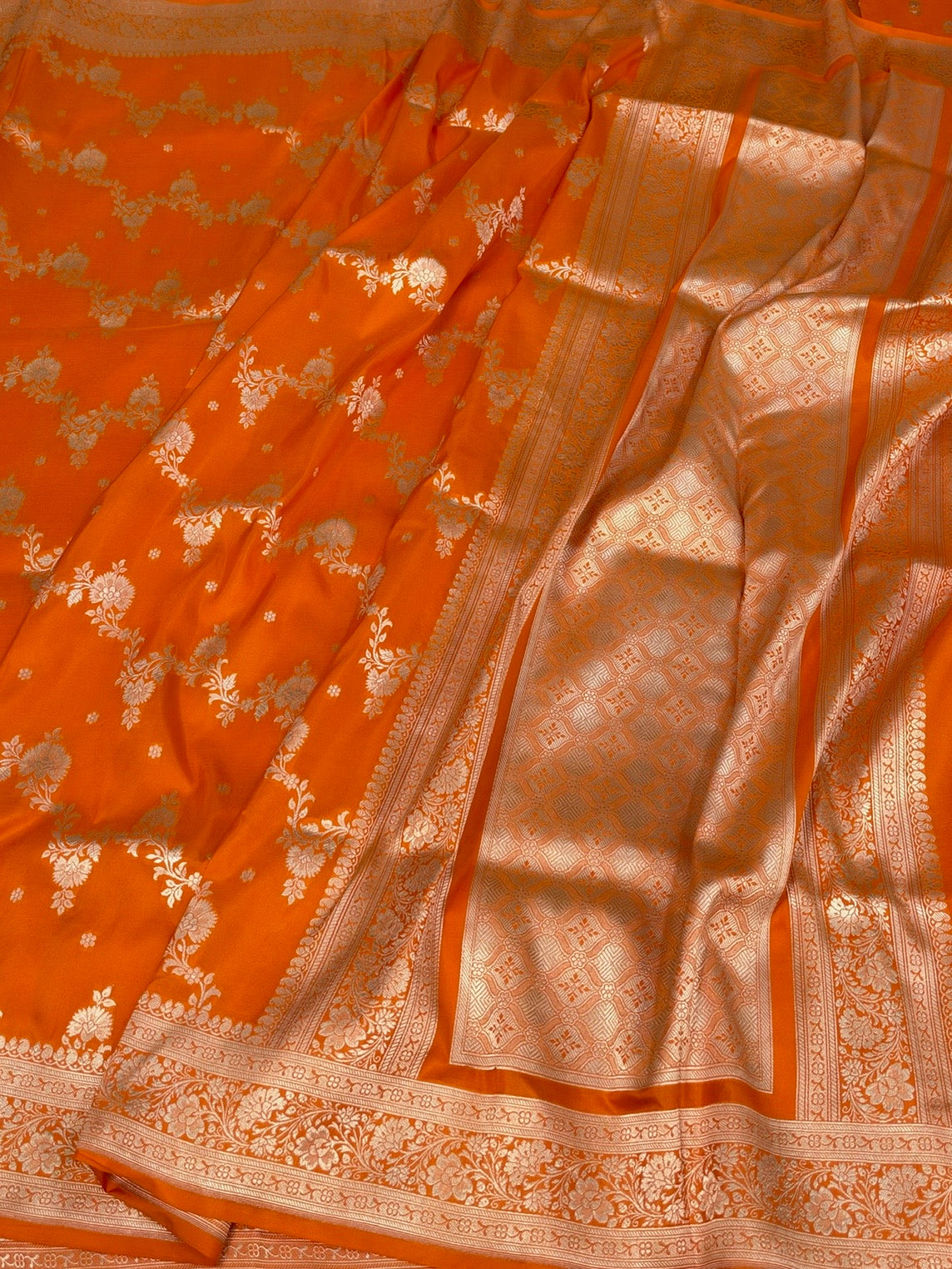 Orange Pure Banarasi Katan Silk Saree